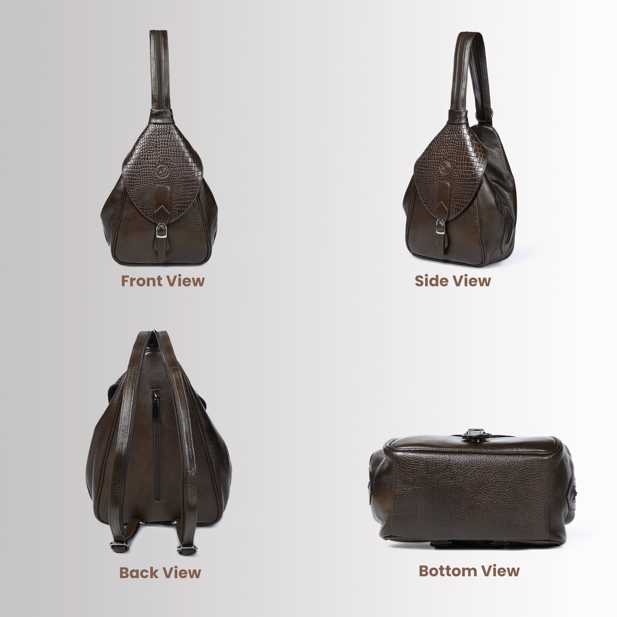 Maroon Croco Leather Shoulder Bag - Brown Colour