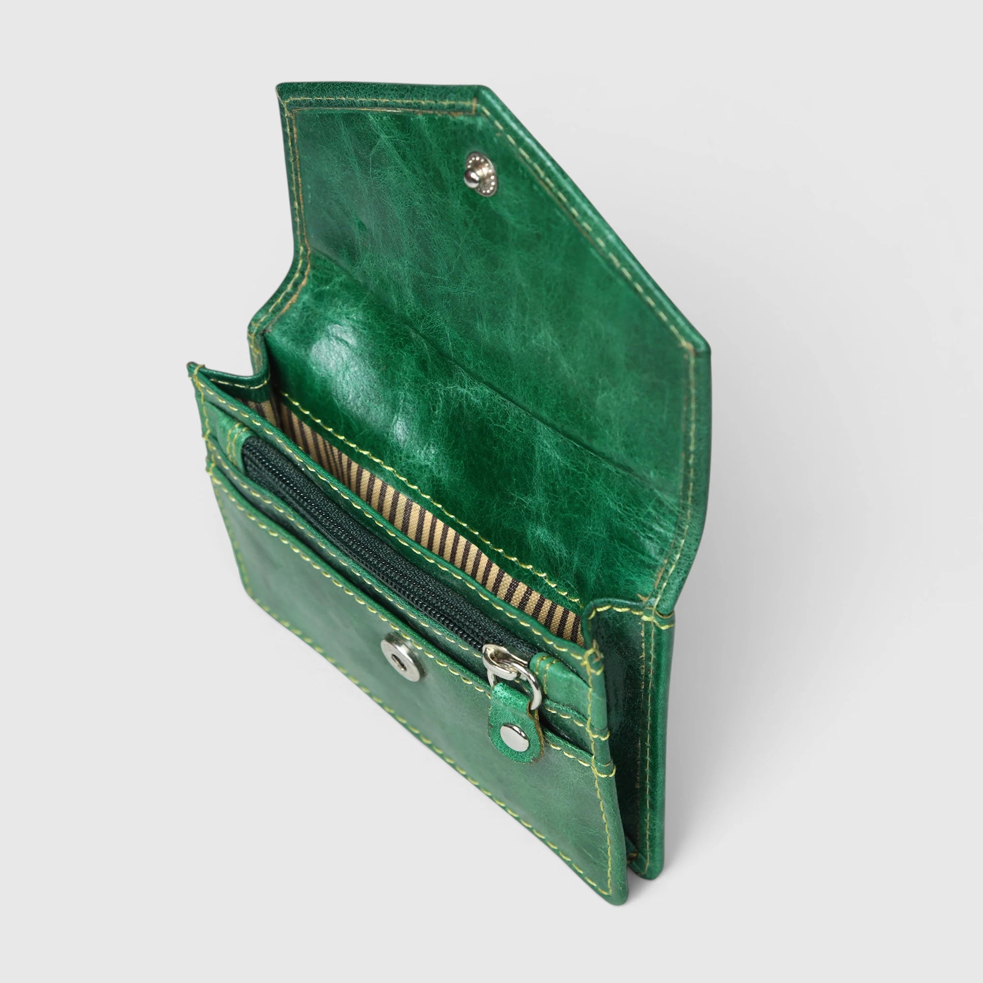 Emerald Regency Compact Vintage Leather Card Wallet - Rich Green