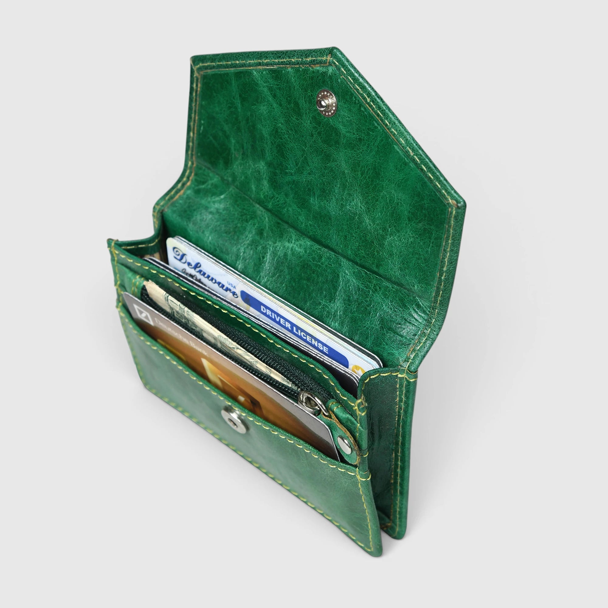 Emerald Regency Compact Vintage Leather Card Wallet - Rich Green