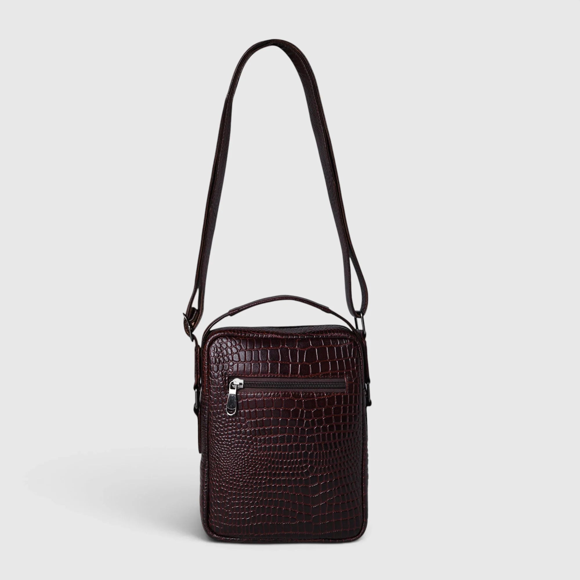 Croco Mason Leather Crossbody Bag - Espresso Brown