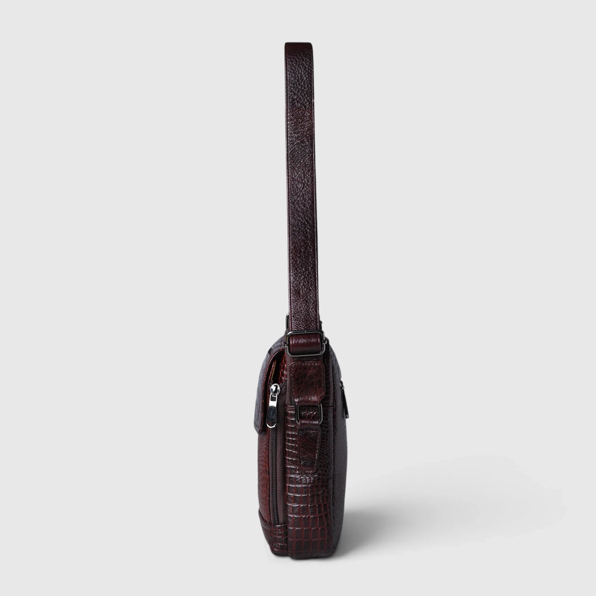 Croco Mason Leather Crossbody Bag - Espresso Brown