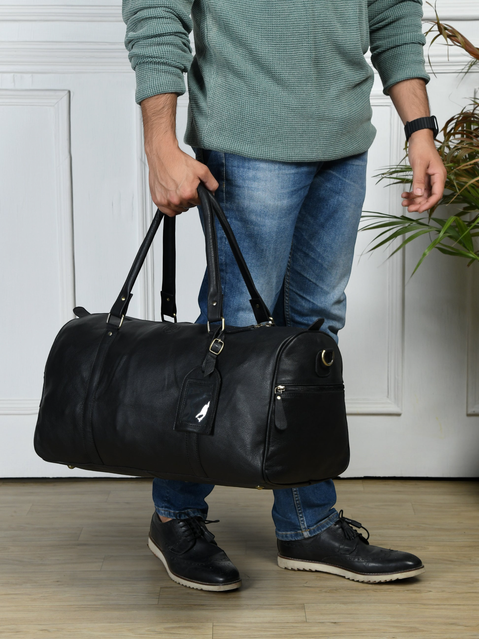 The Voyager Leather Travel Duffle Bag - Black Colour