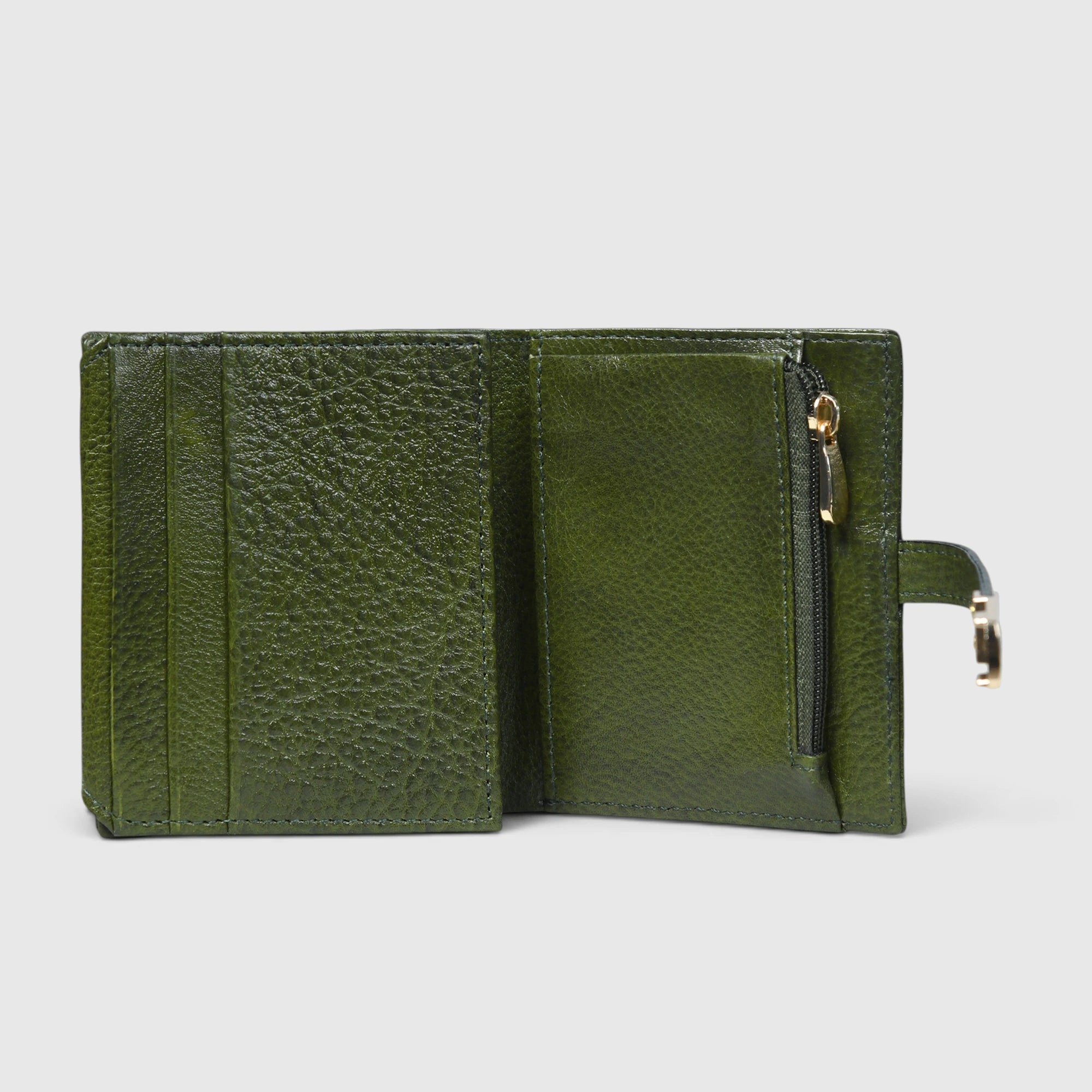 Crest Compact Leather Trifold Wallet – Olive Colour