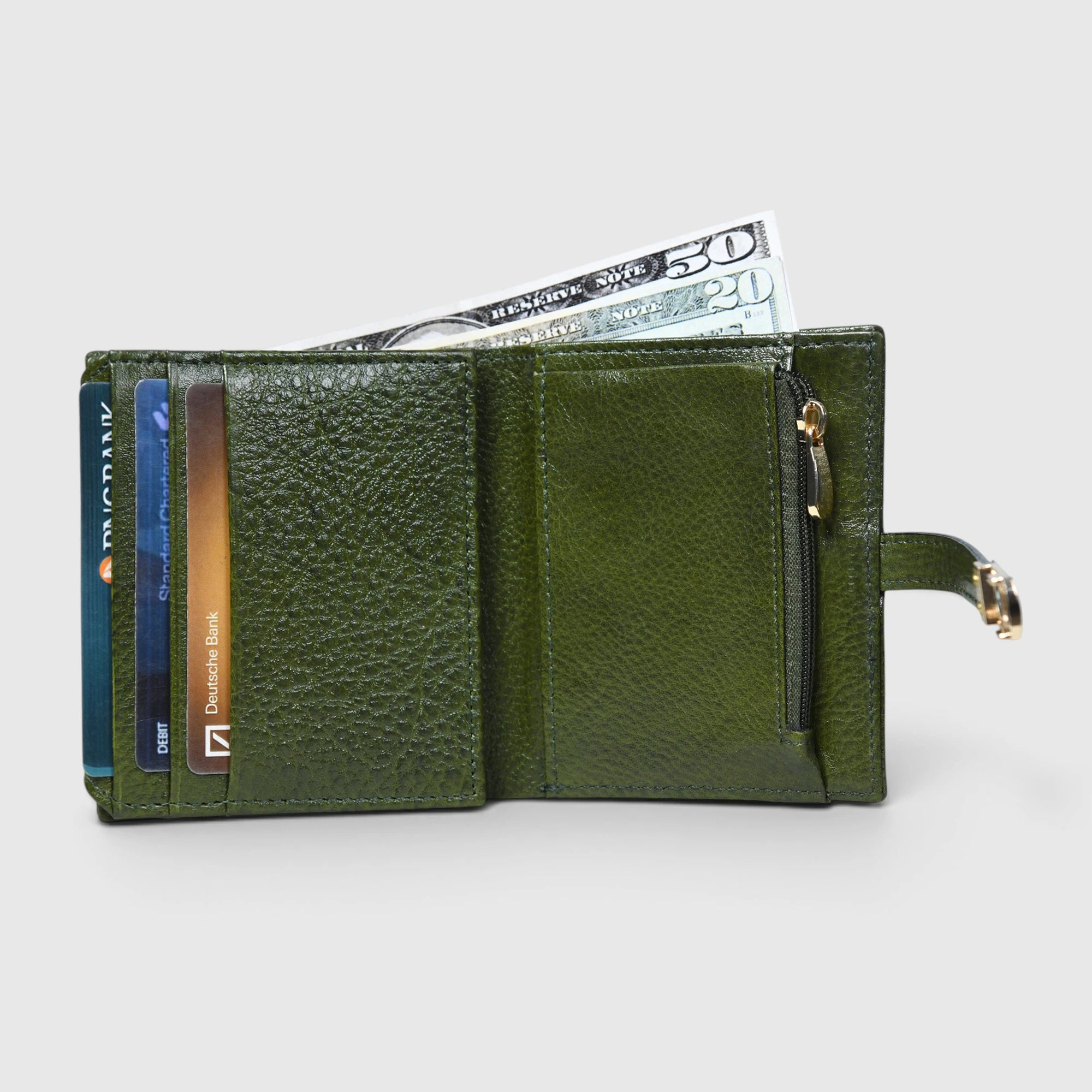 Crest Compact Leather Trifold Wallet – Olive Colour