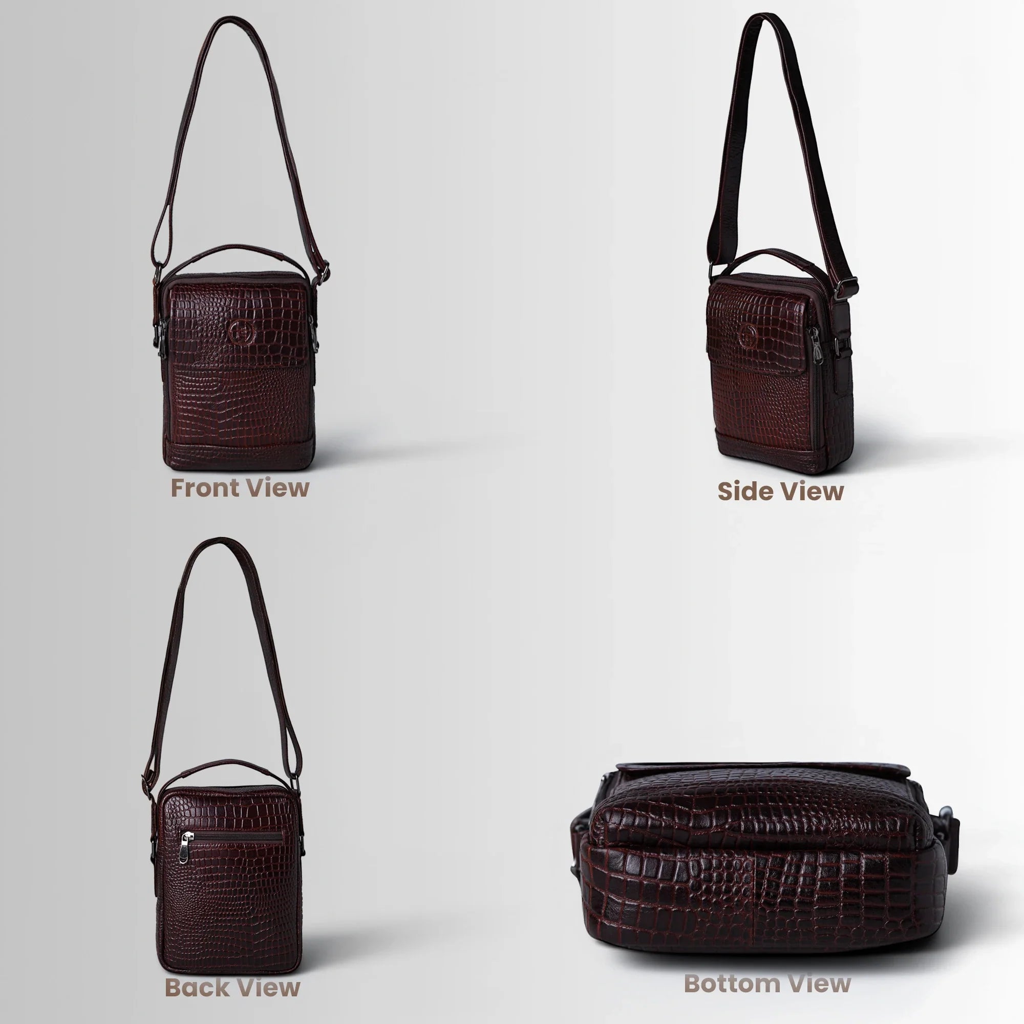 Croco Mason Leather Crossbody Bag - Espresso Brown