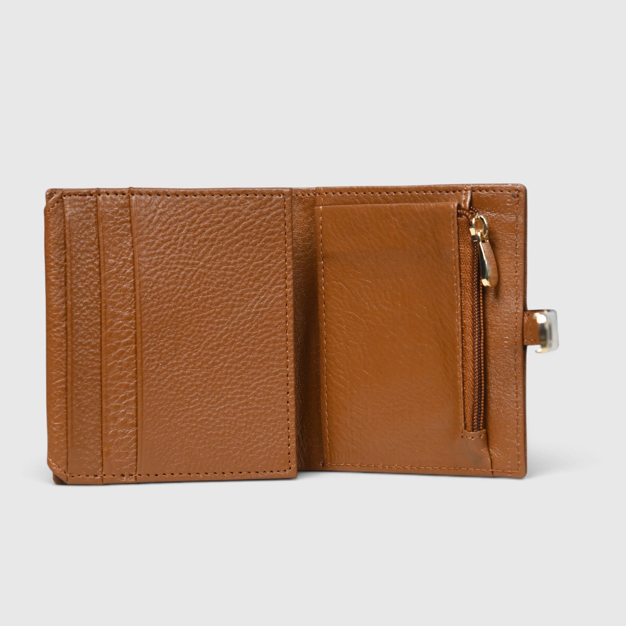Crest Compact Leather Trifold Wallet – Tan Colour