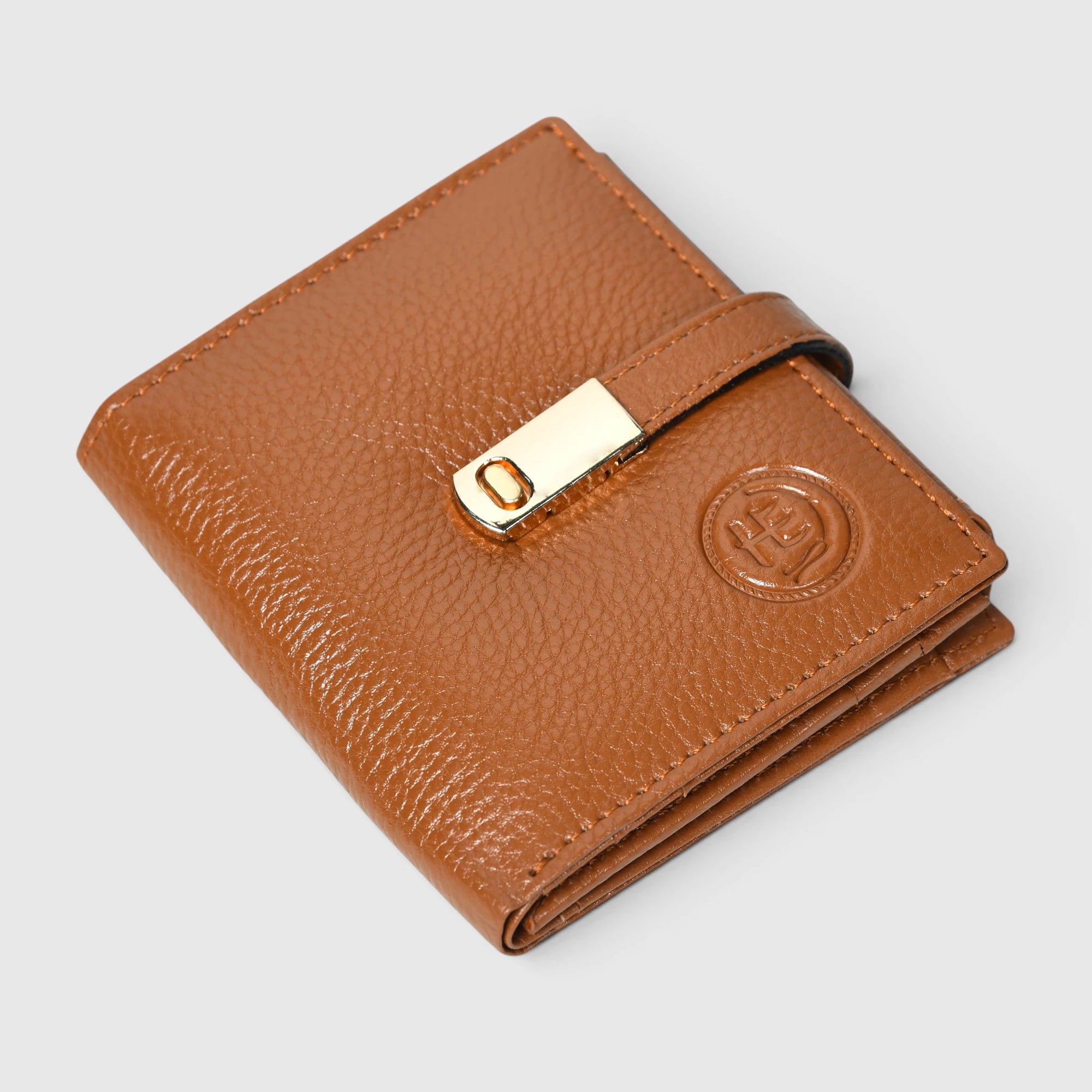 Crest Compact Leather Trifold Wallet – Tan Colour