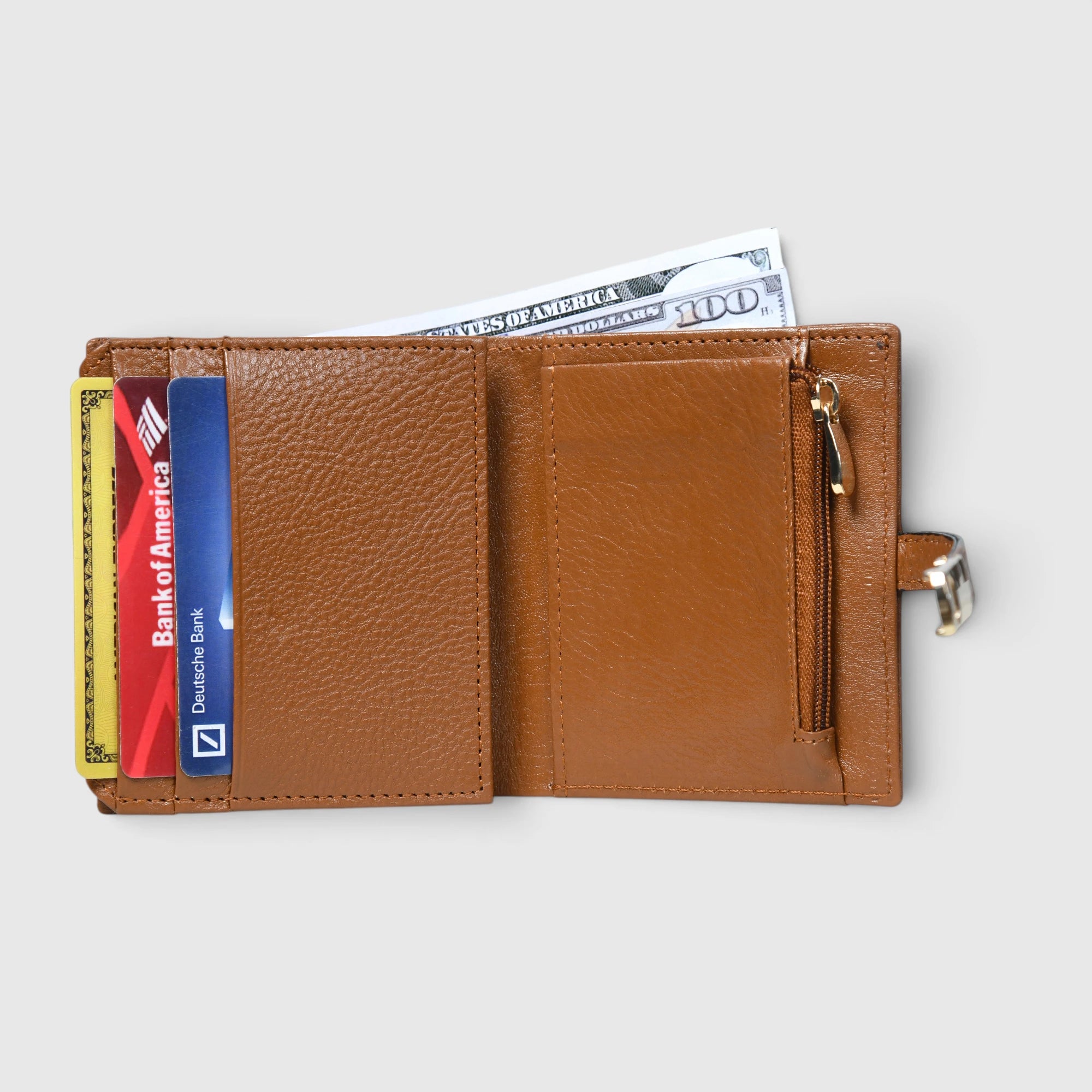 Crest Compact Leather Trifold Wallet – Tan Colour