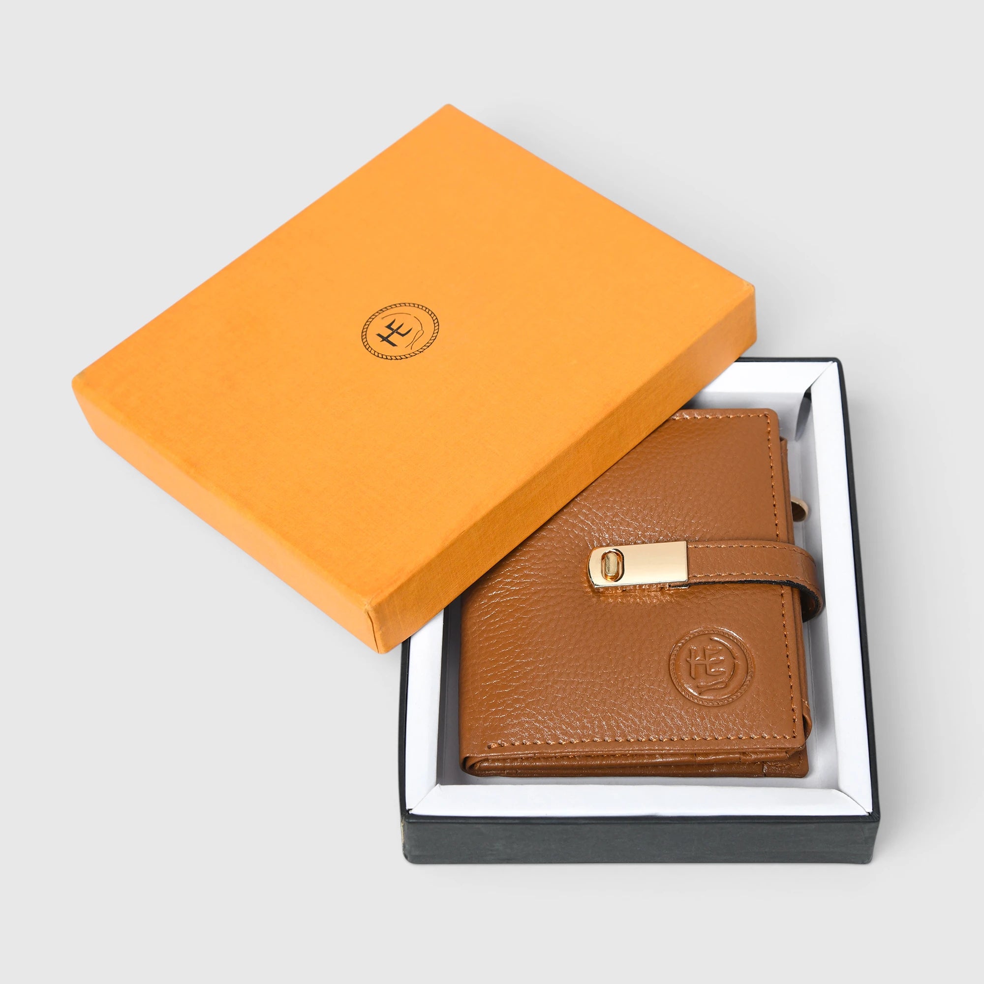 Crest Compact Leather Trifold Wallet – Tan Colour
