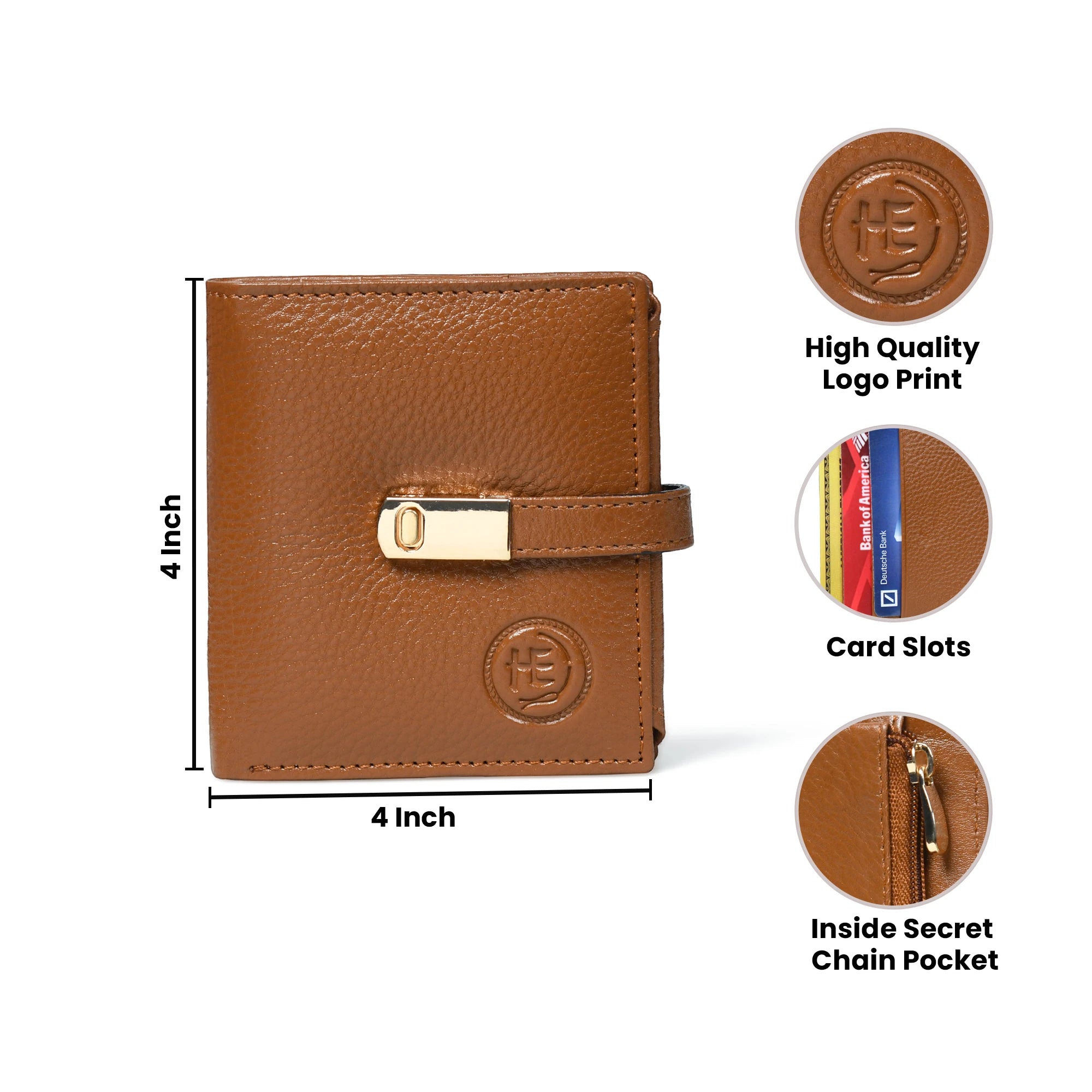 Crest Compact Leather Trifold Wallet – Tan Colour