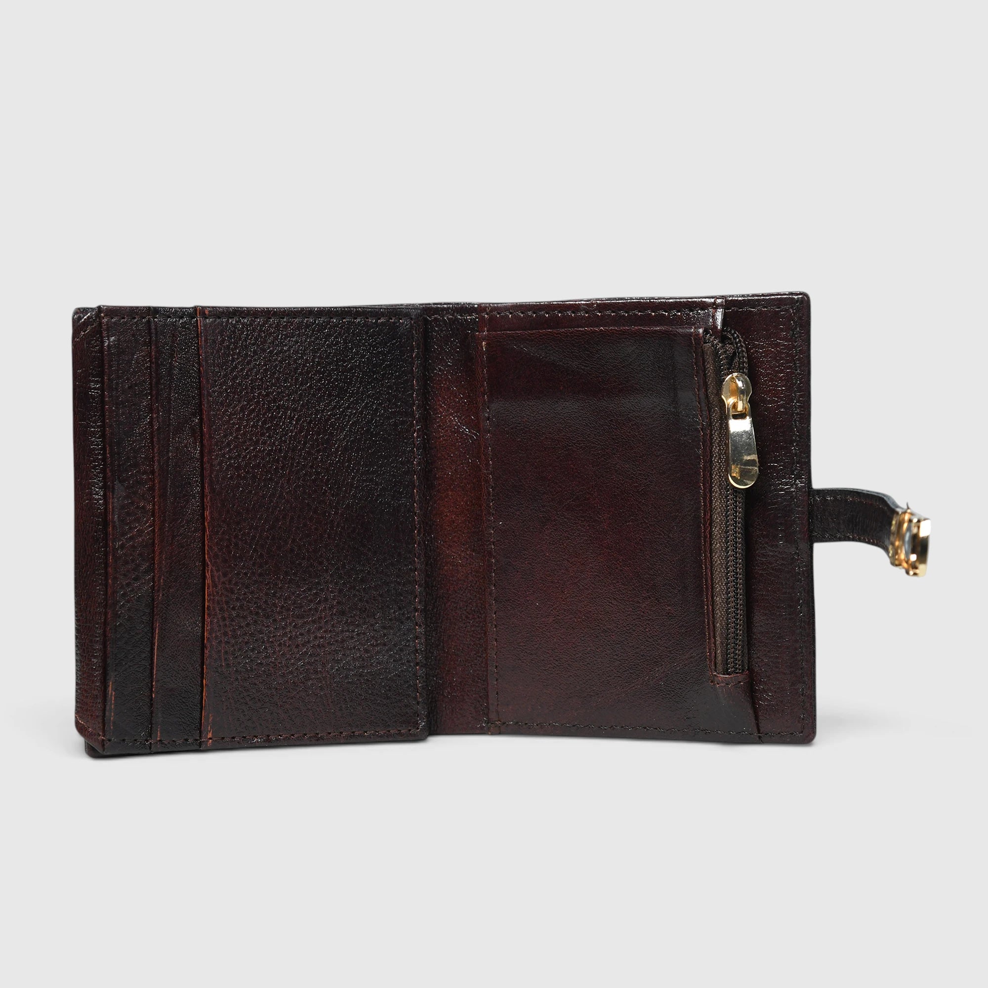 Crest Compact Leather Trifold Wallet – Maroon colour