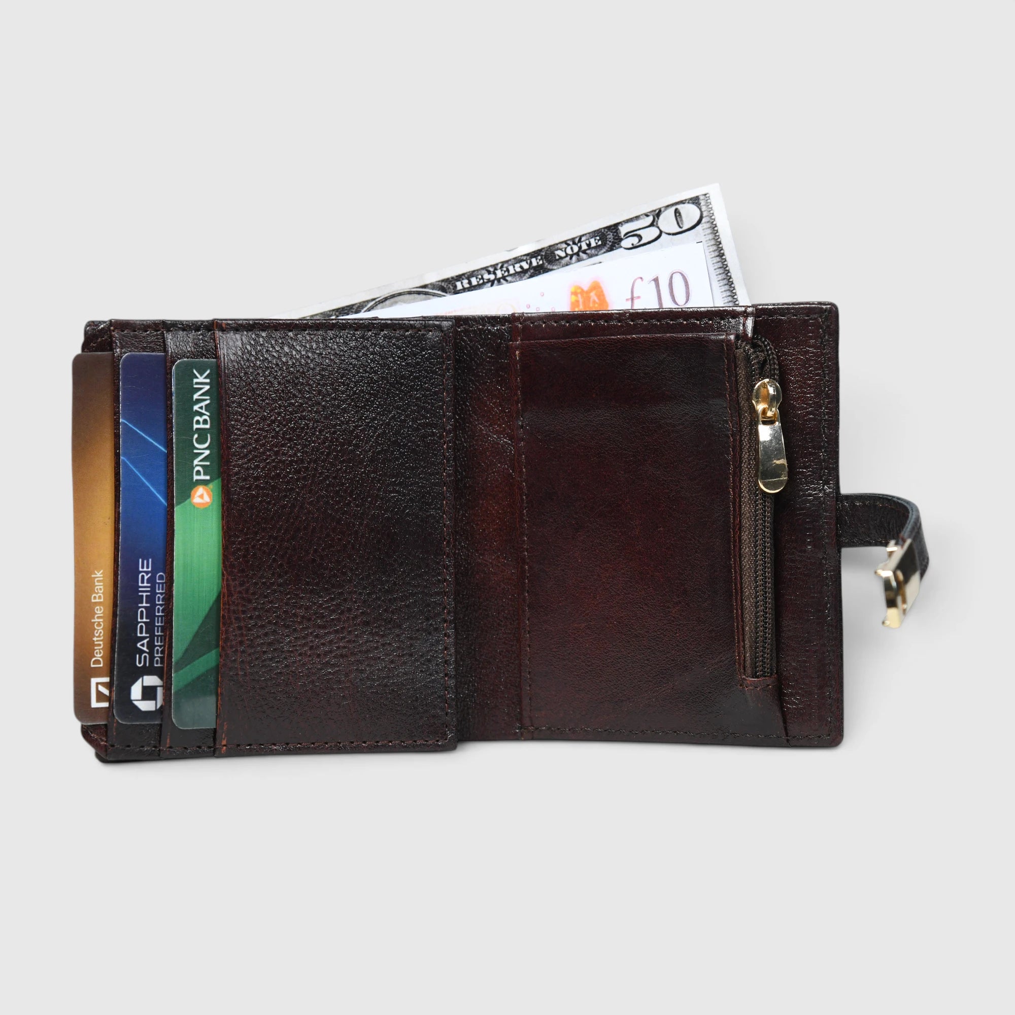 Crest Compact Leather Trifold Wallet – Maroon colour