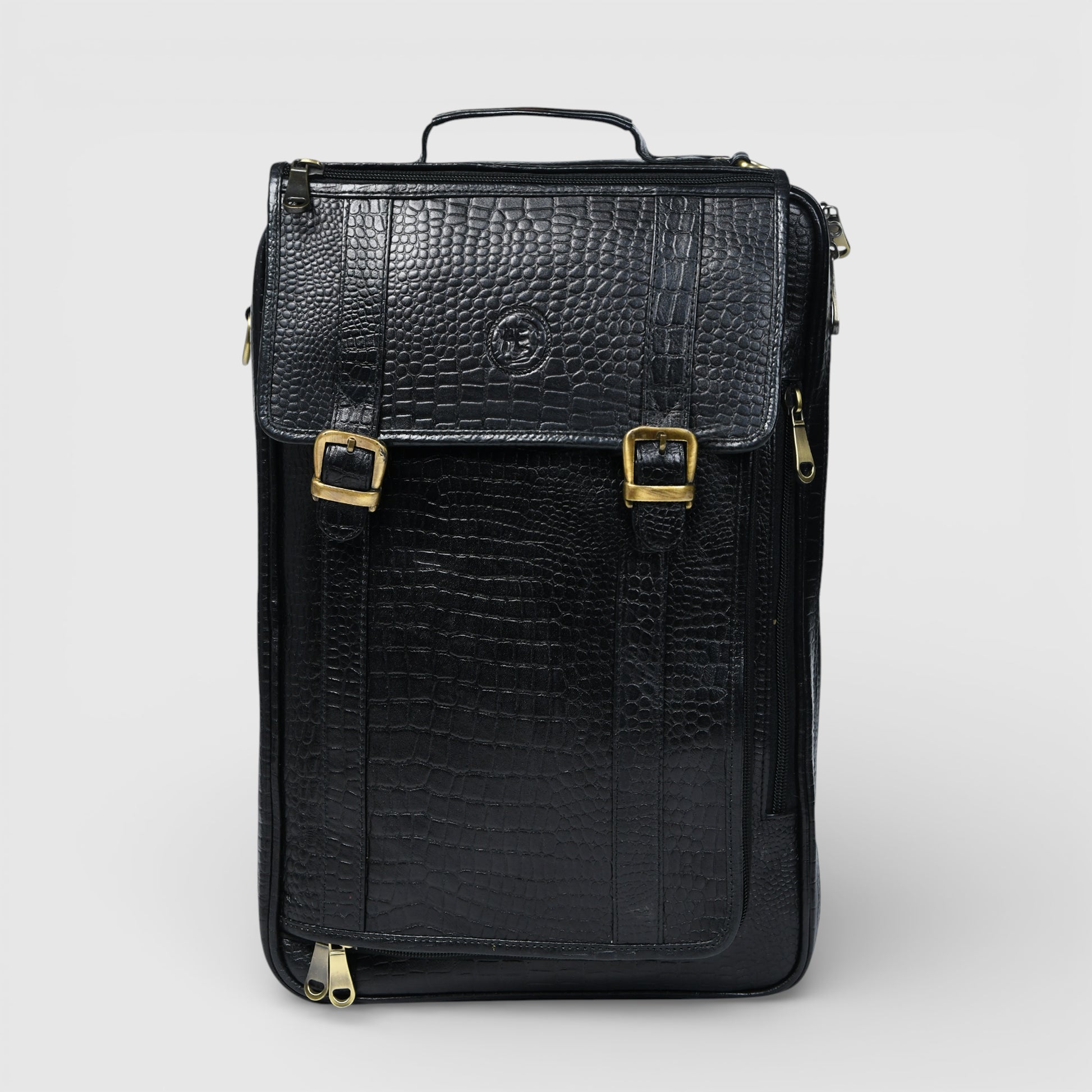 Heritage Voyager Convertible Leather Backpack – Croco Textured Laptop Backpack & Briefcase | Black colour