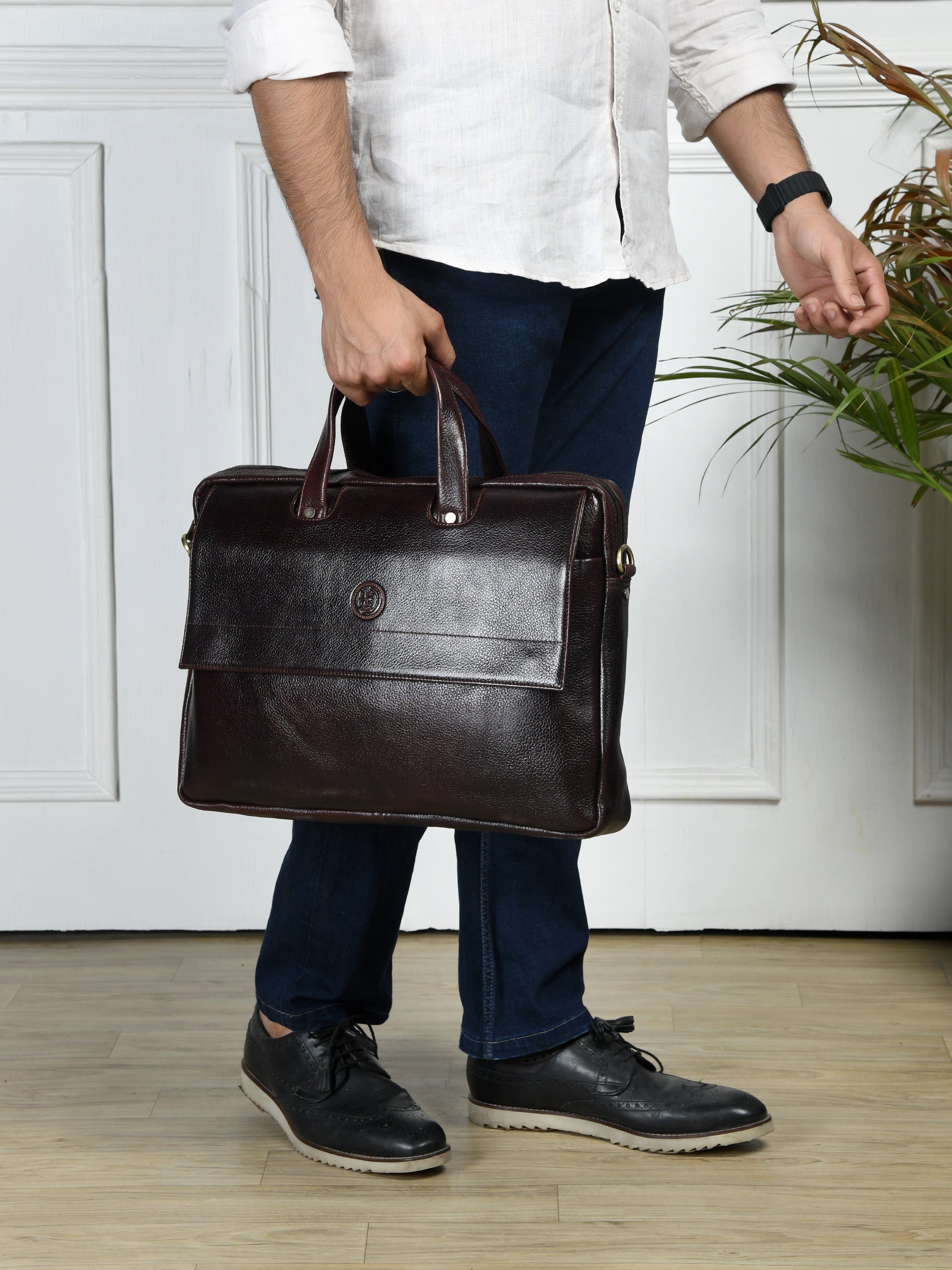 Executive Edge Leather Laptop Briefcase - Espresso brown