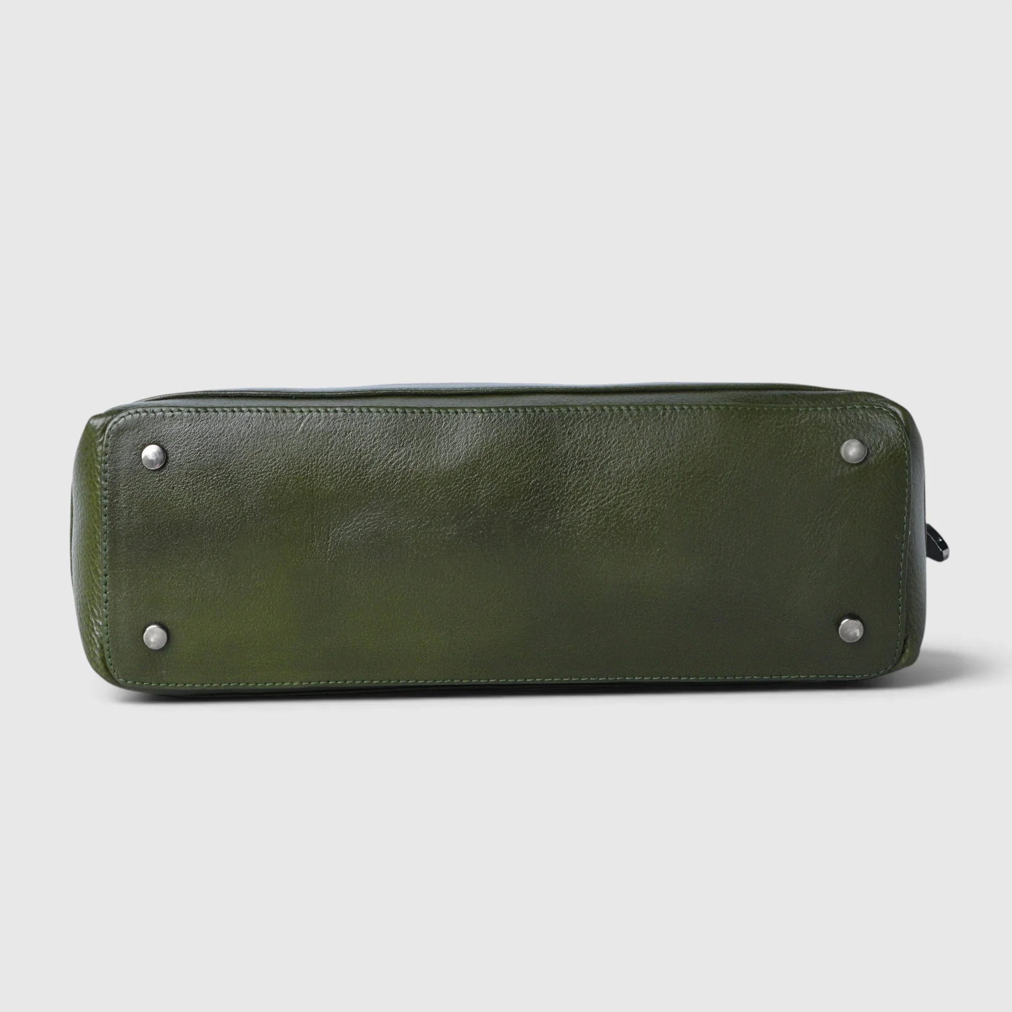 Elena Leather Shoulder Bag - Olive Moss
