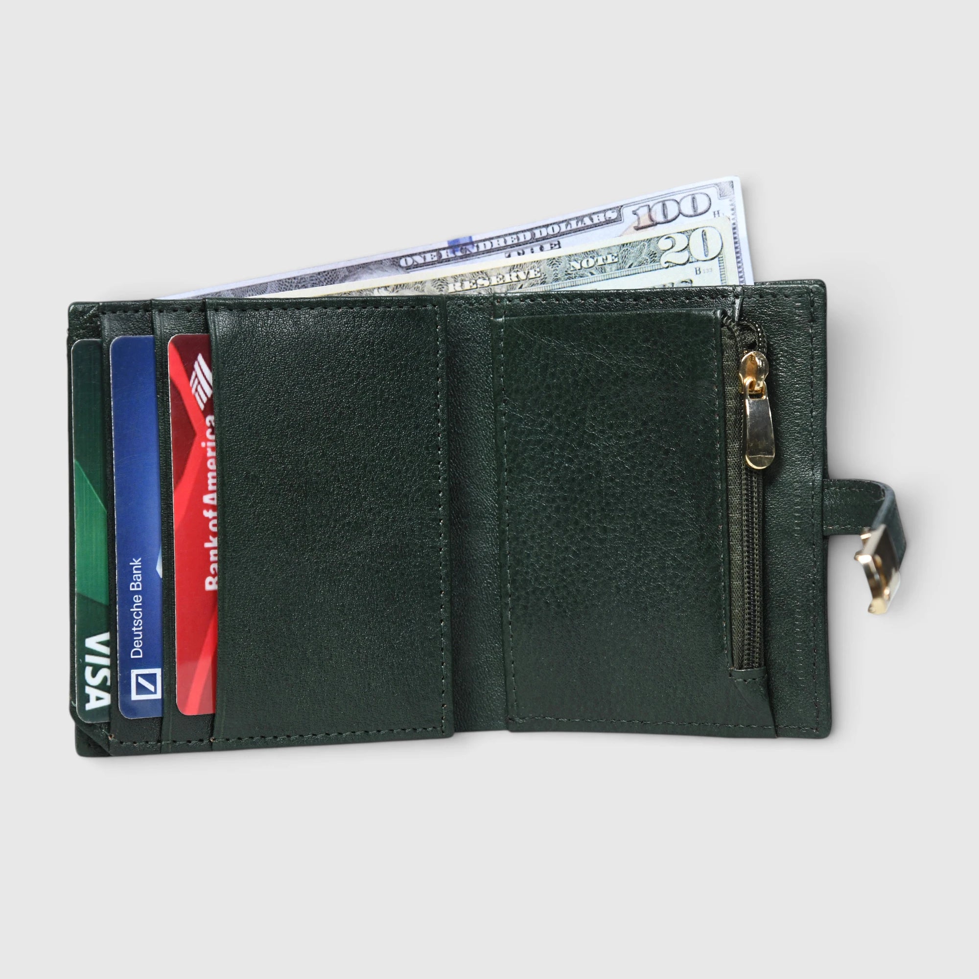 Crest Compact Leather Trifold Wallet – Rich Green