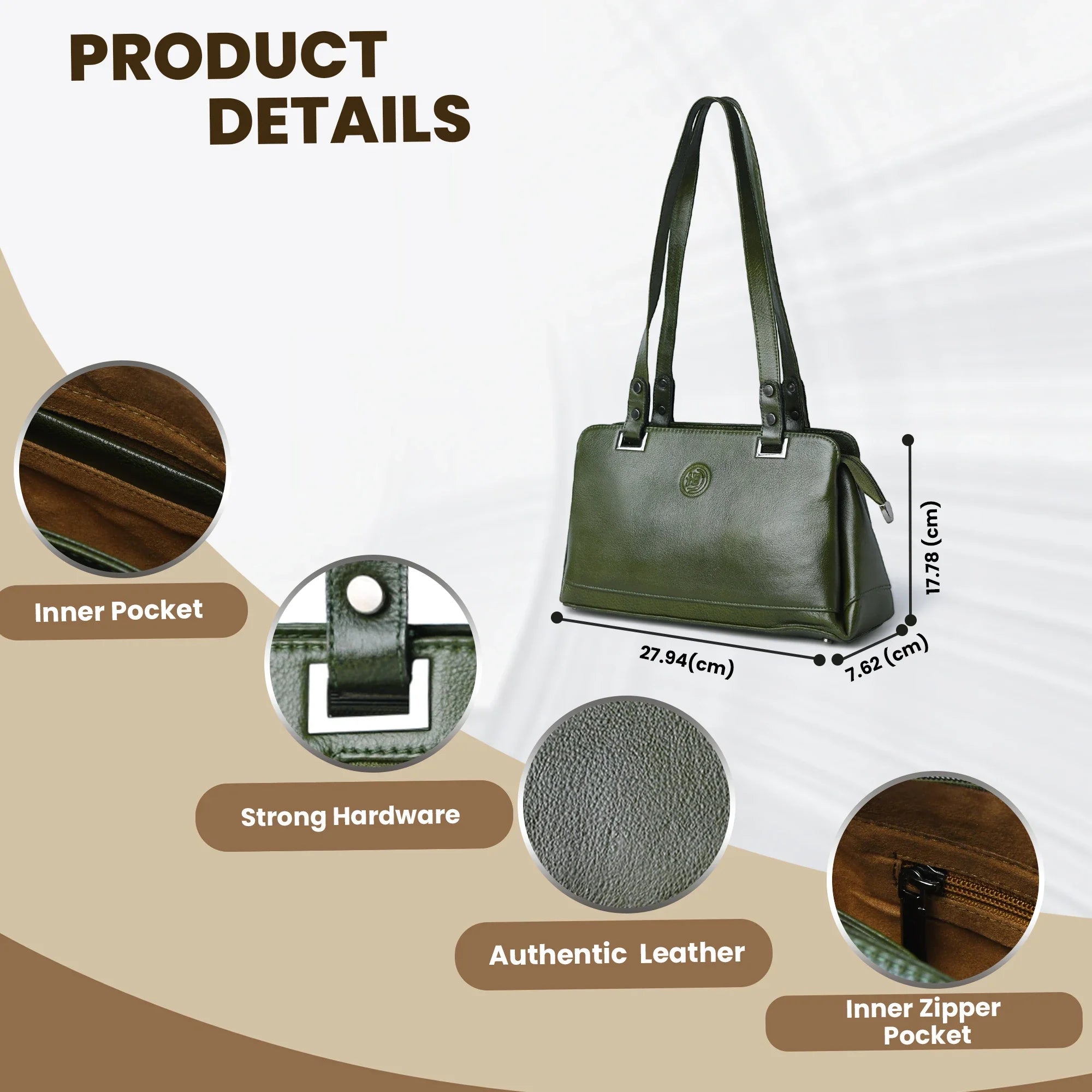 Elena Leather Shoulder Bag - Olive Moss