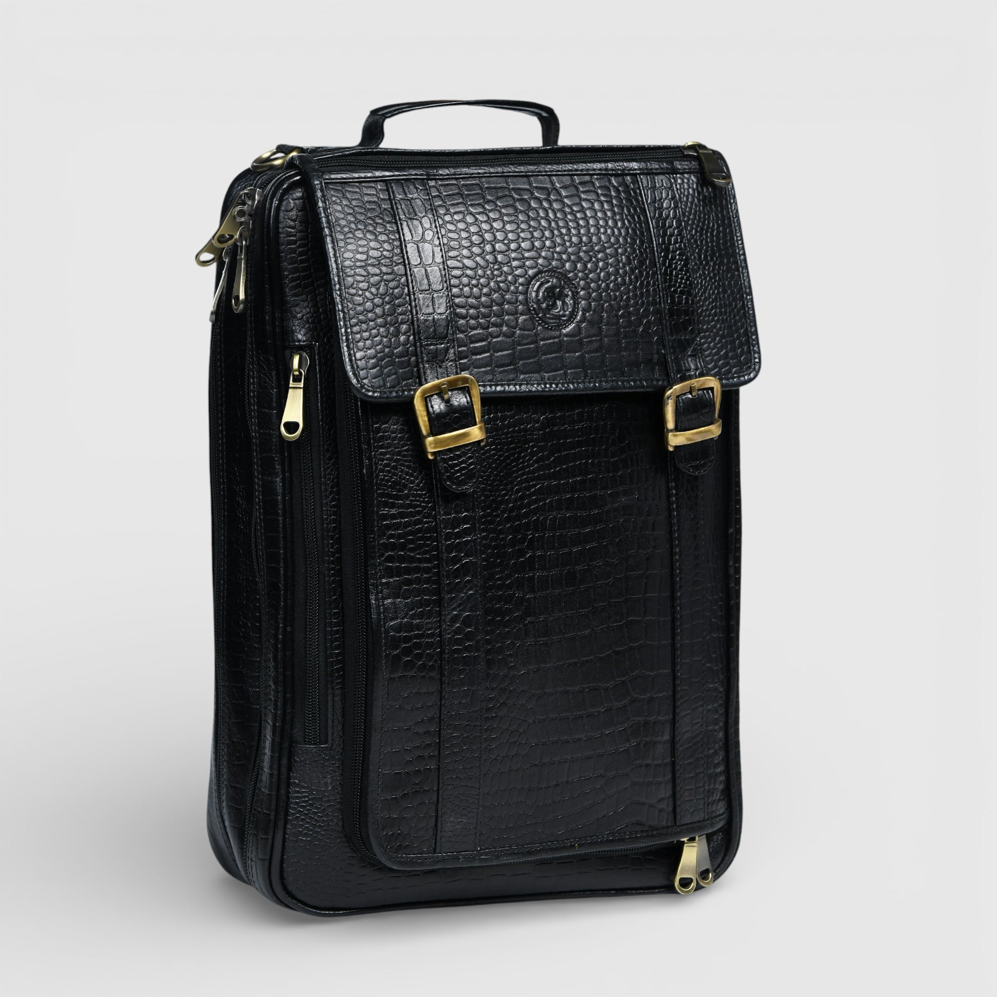 Heritage Voyager Convertible Leather Backpack – Croco Textured Laptop Backpack & Briefcase | Black colour