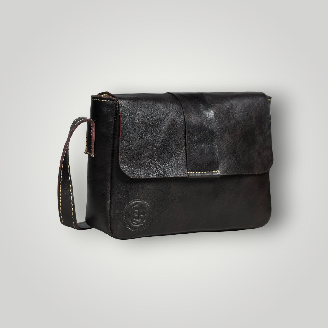 The Heritage Raw Leather Satchel Bag - Black Colour