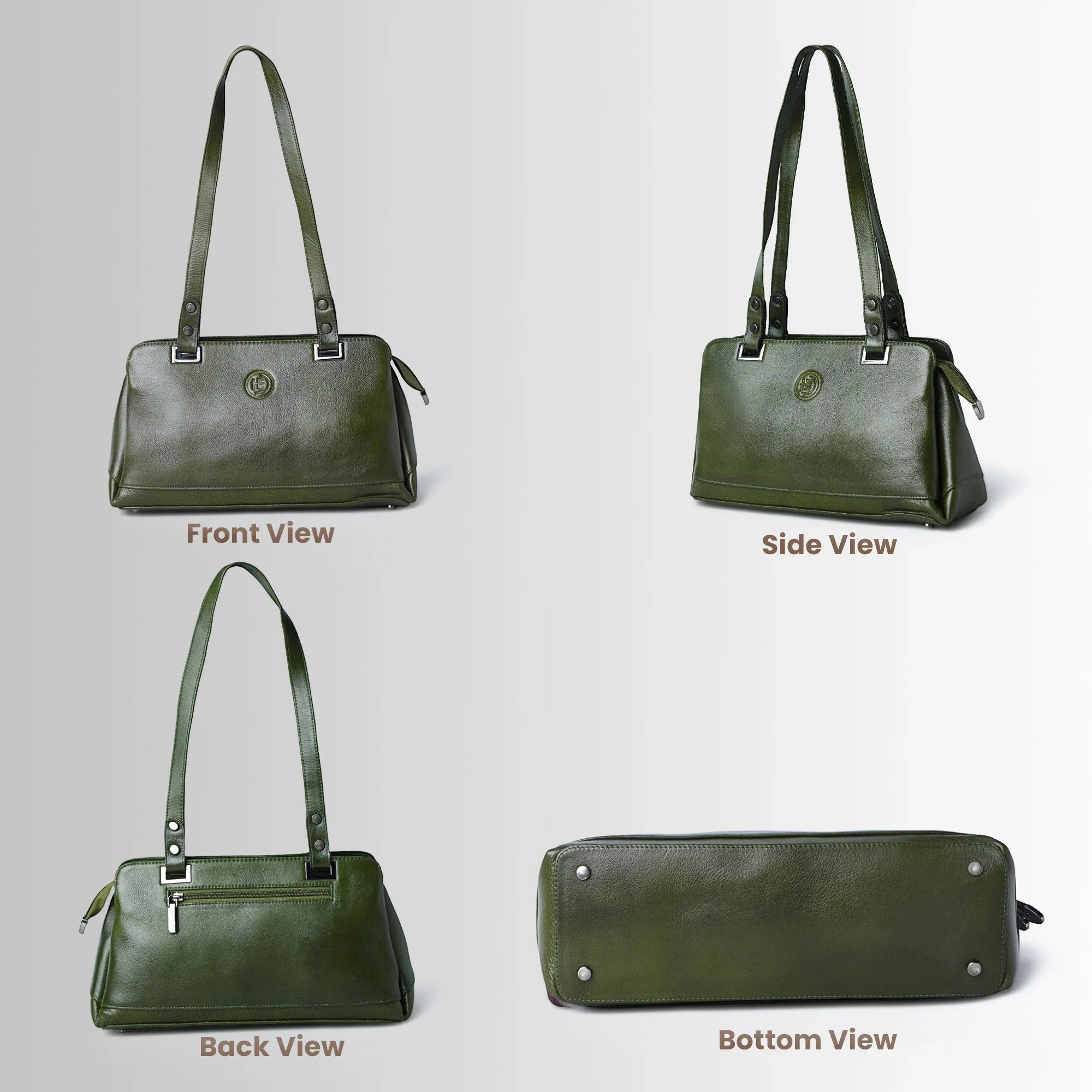 Elena Leather Shoulder Bag - Olive Moss