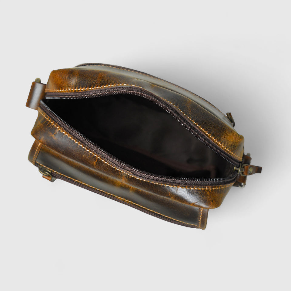 Explorer Vintage Leather Sling Bag - Brown colour