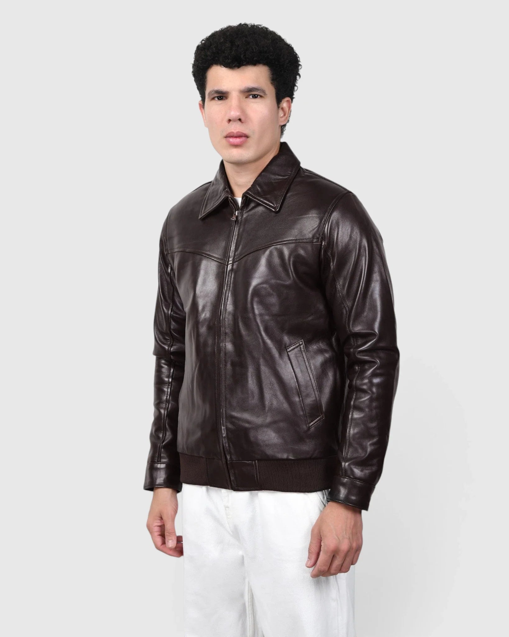 Heritage Drift Leather Bomber Jacket – Dark Brown