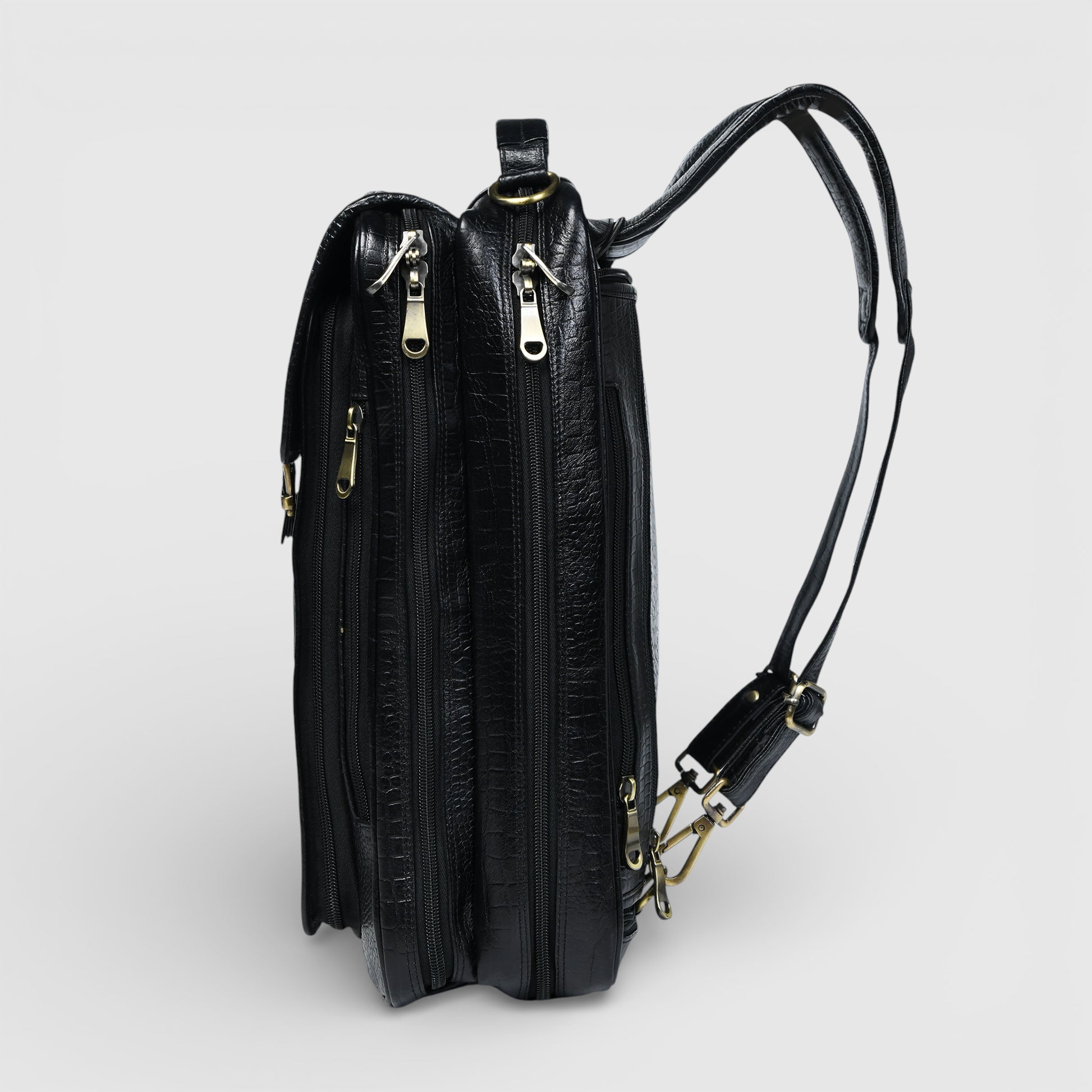 Heritage Voyager Convertible Leather Backpack – Croco Textured Laptop Backpack & Briefcase | Black colour