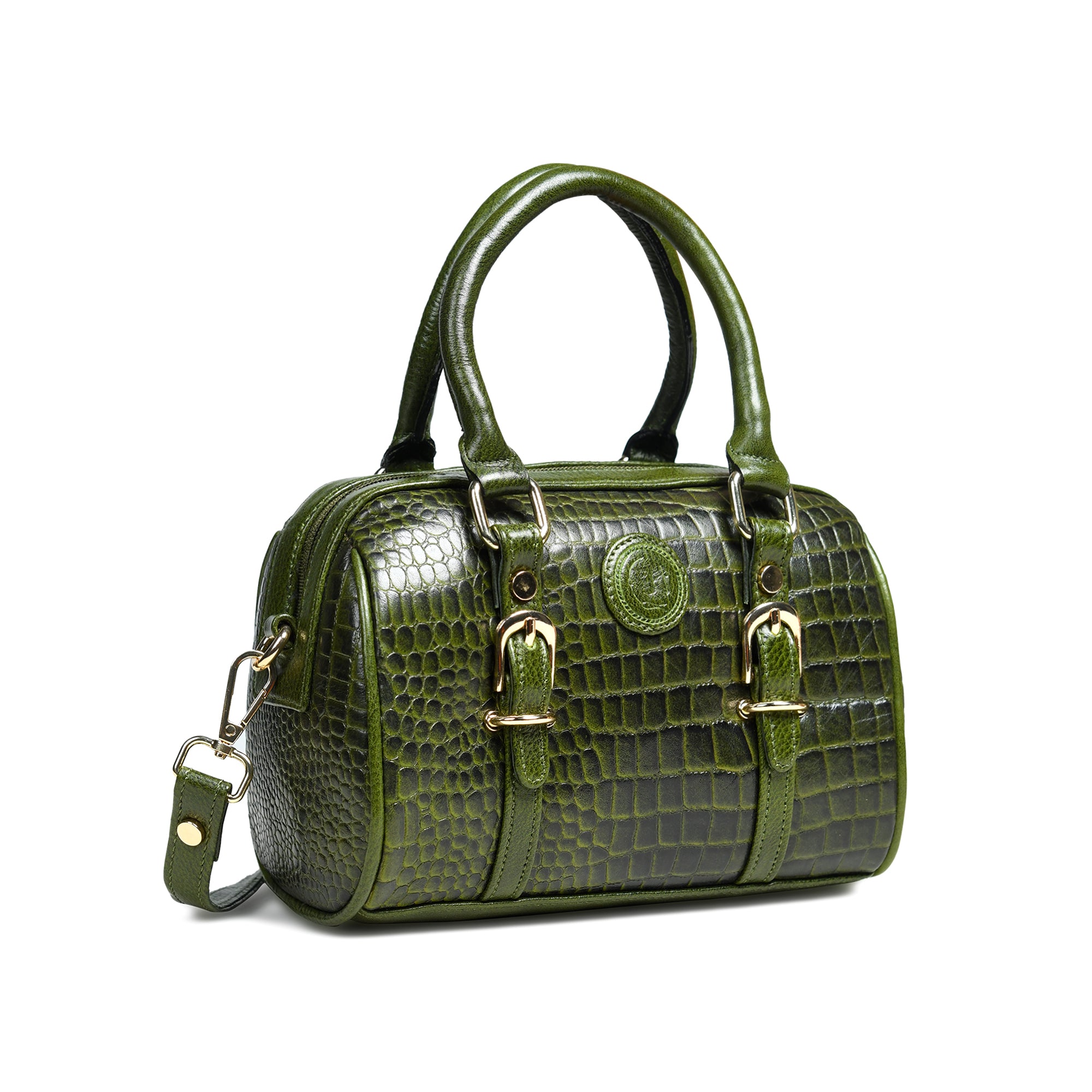 Emerald Luxe Croc Satchel - Green Colour