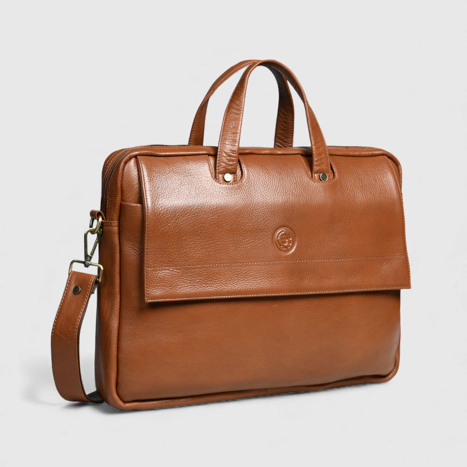 Executive Edge Leather Laptop Briefcase - Tan Colour