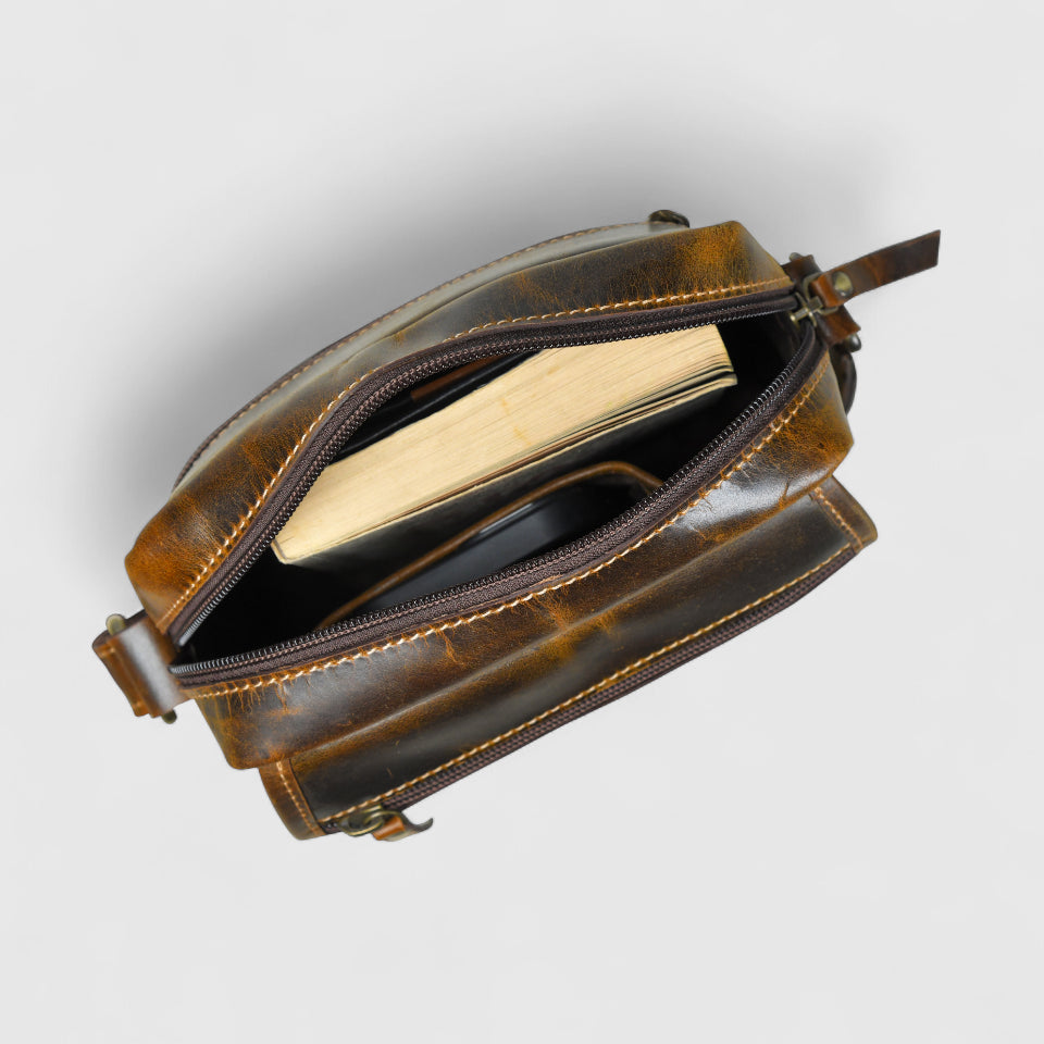 Explorer Vintage Leather Sling Bag - Brown colour