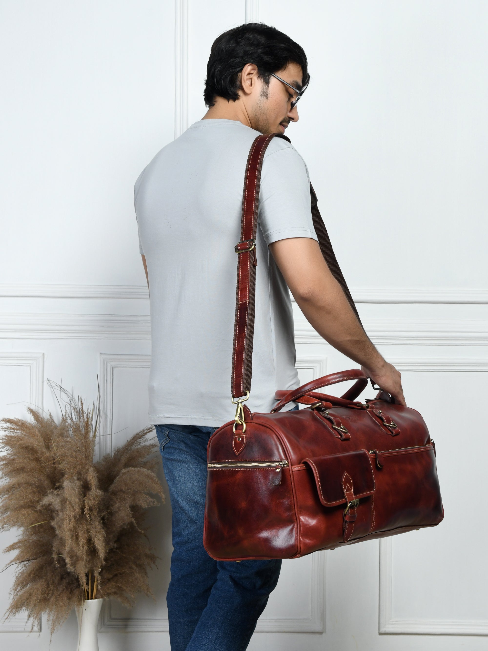The Odyssey Leather Travel Duffel - Cherry Red Colour