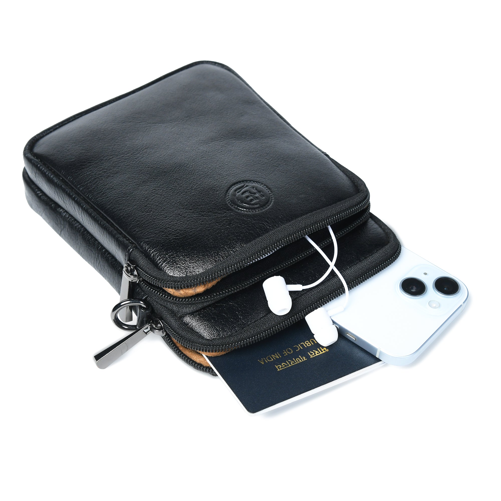 AmberStride Leather Sling Bag – Black Colour