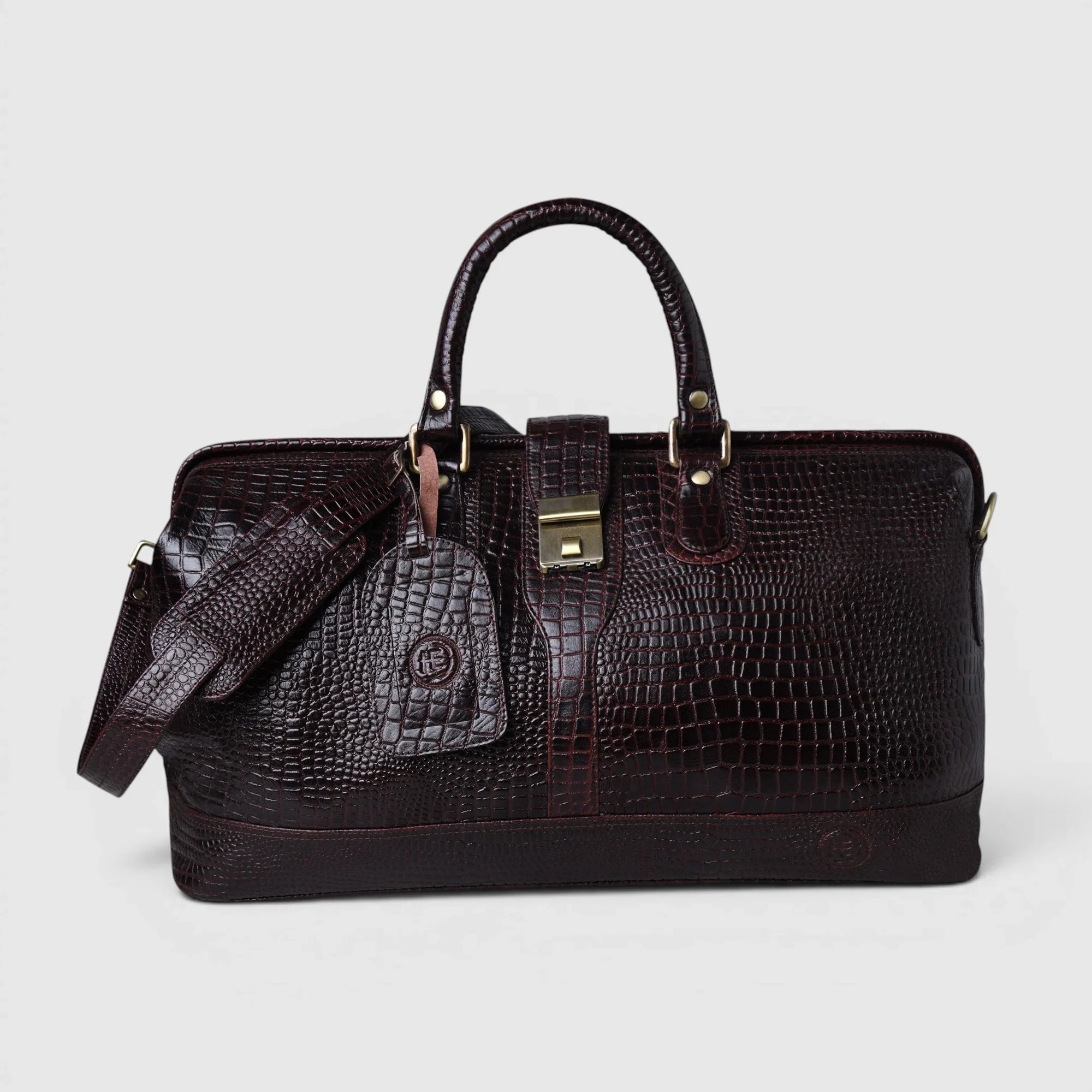 Maverick Croco Weekender Duffle Bag - Espresso Brown