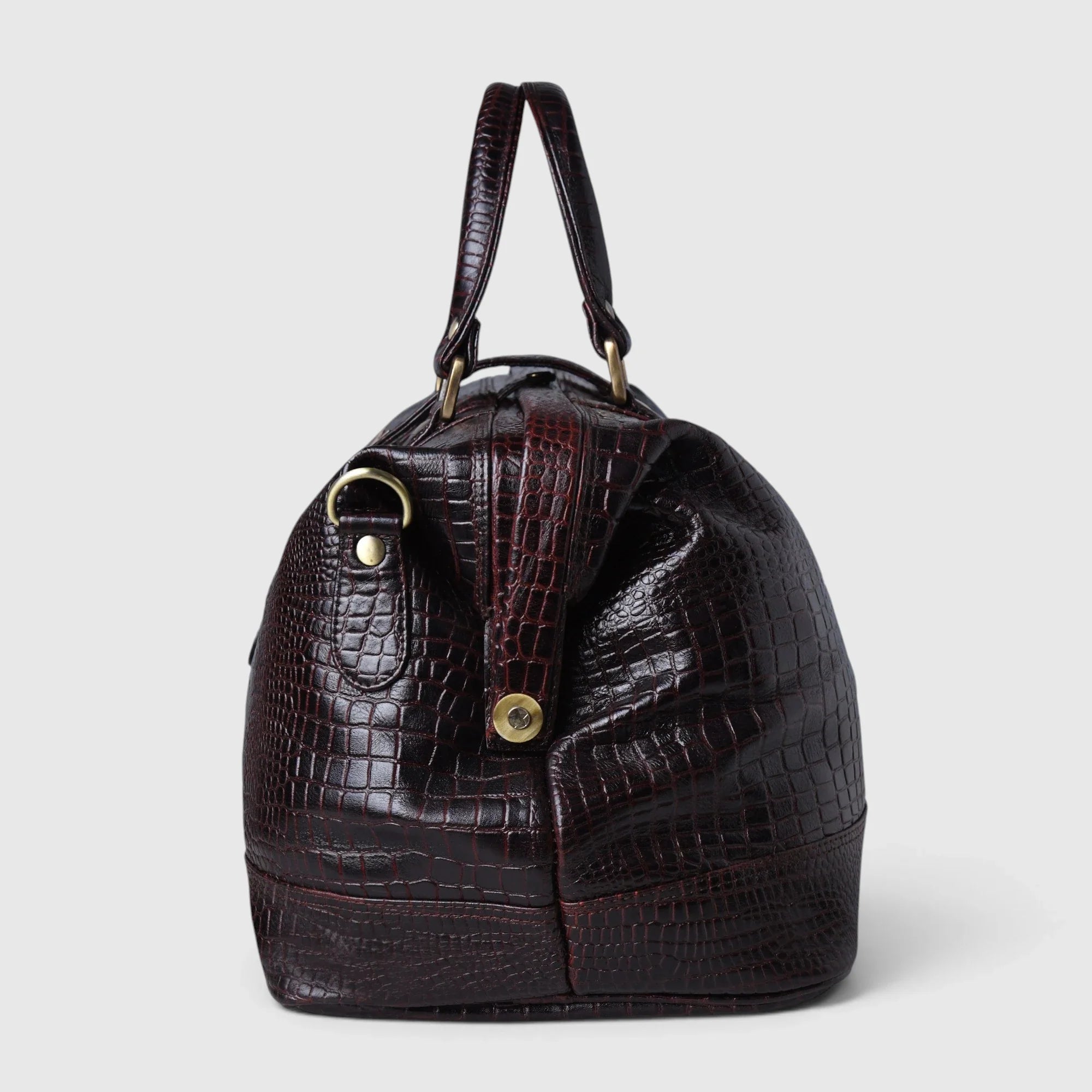 Maverick Croco Weekender Duffle Bag - Espresso Brown