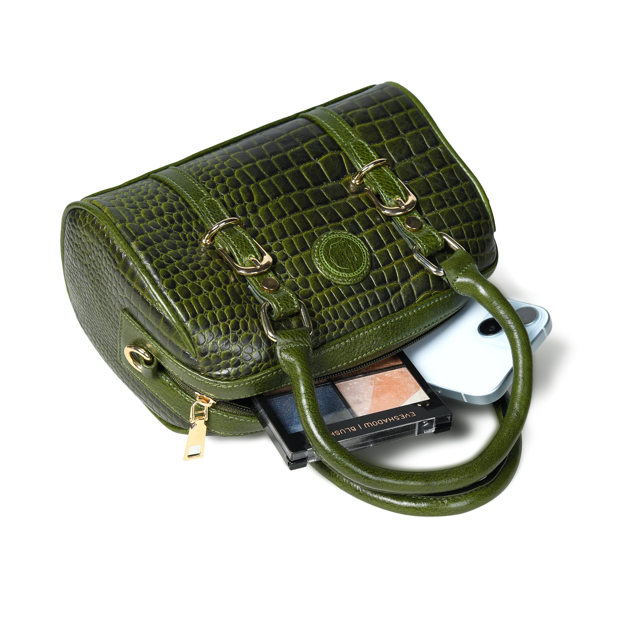 Emerald Luxe Croc Satchel - Green Colour