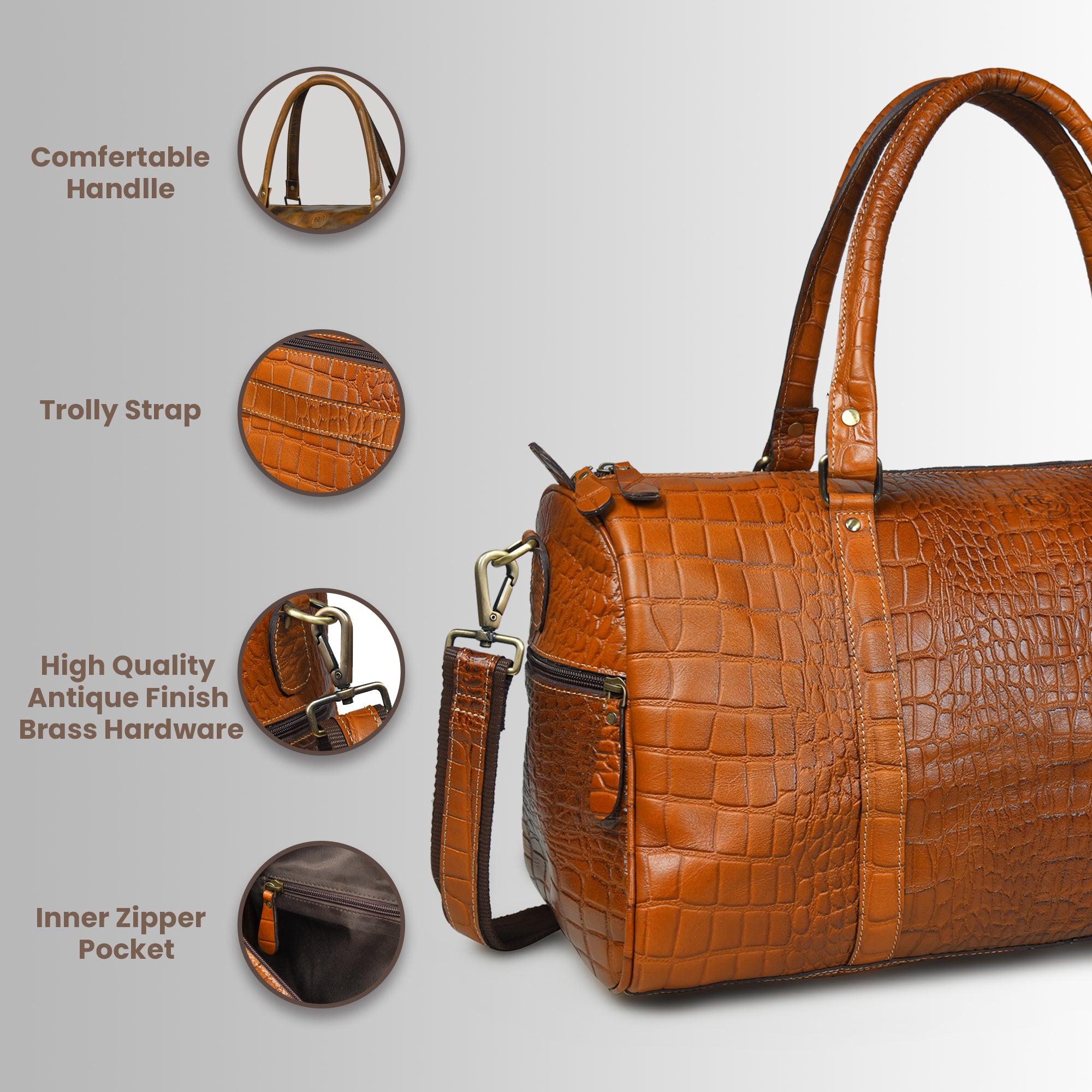 Sahara Croco Leather Travel Duffel Bag
