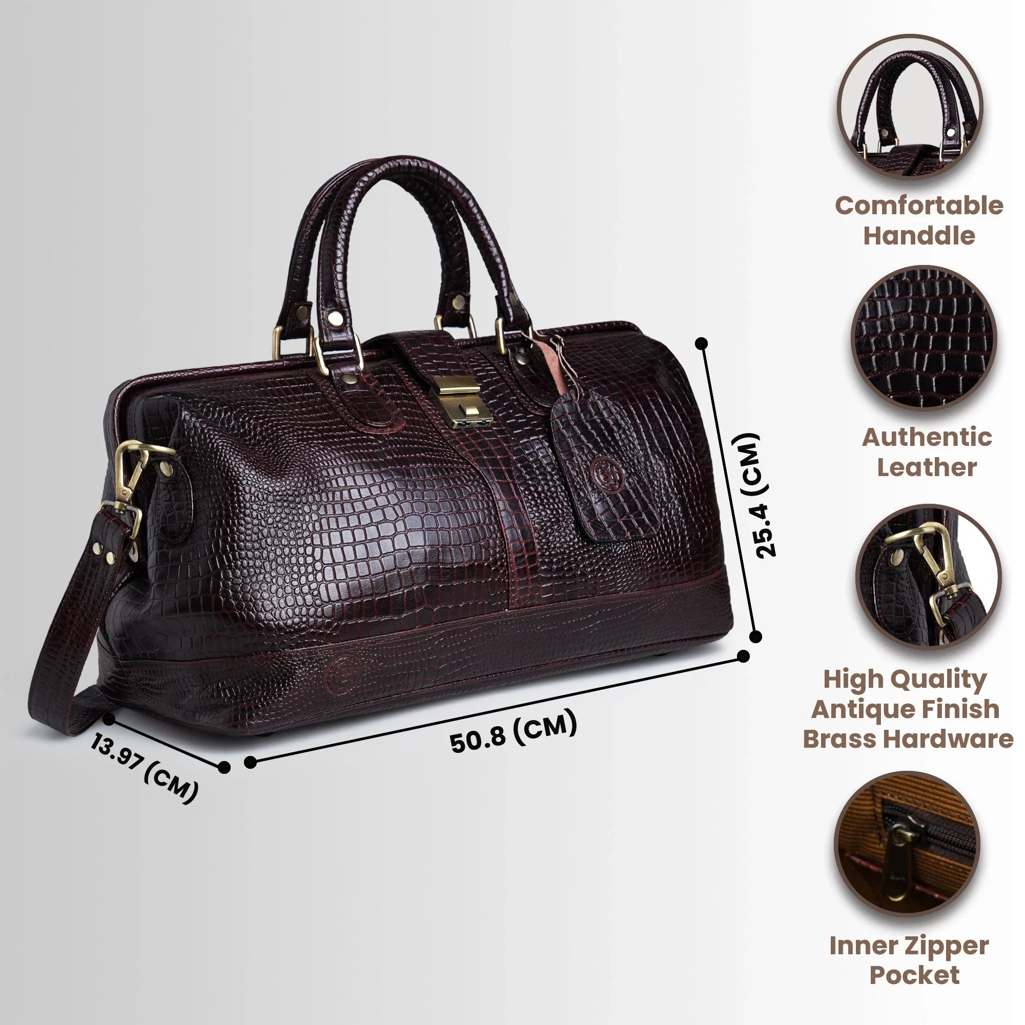 Maverick Croco Weekender Duffle Bag - Espresso Brown