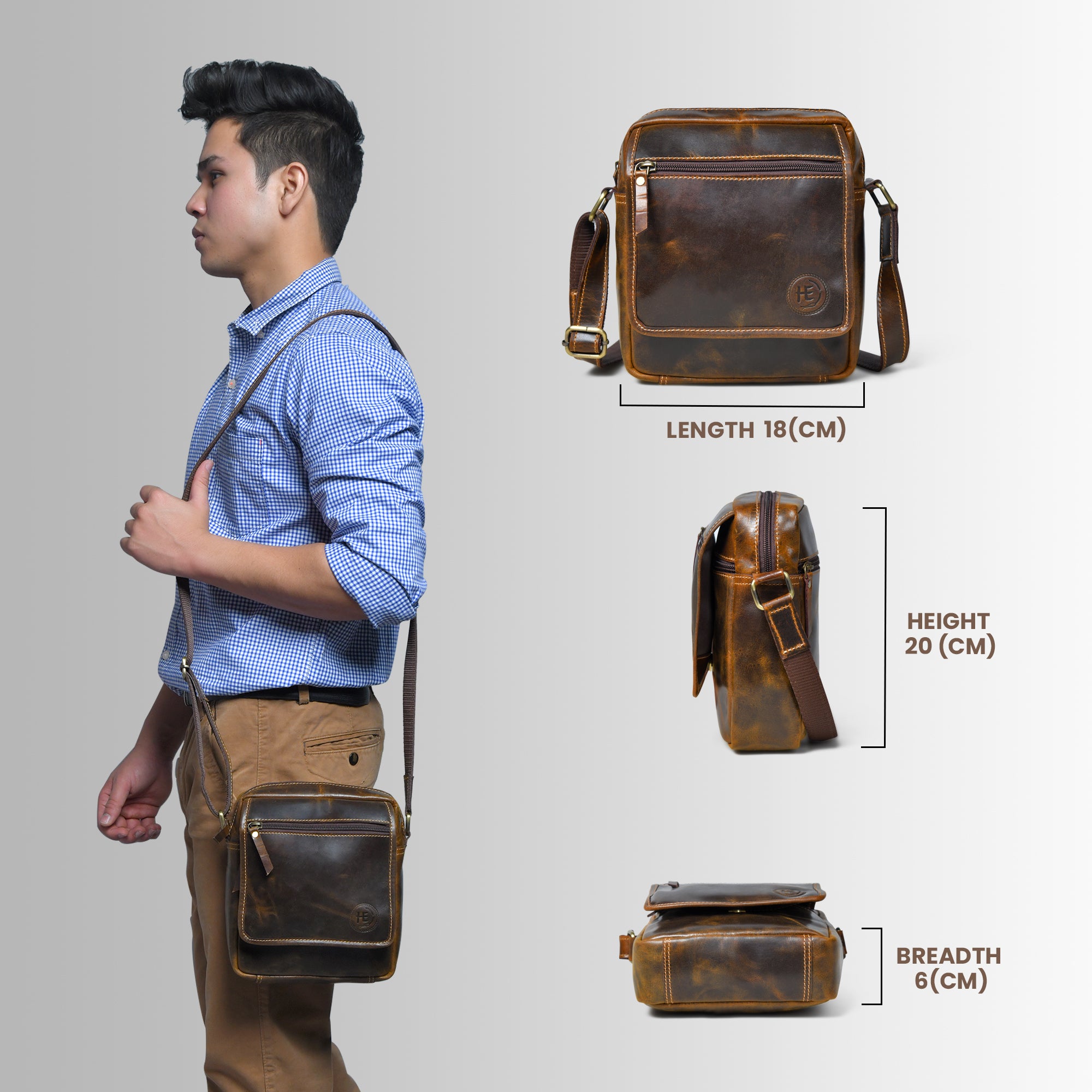Explorer Vintage Leather Sling Bag - Brown colour