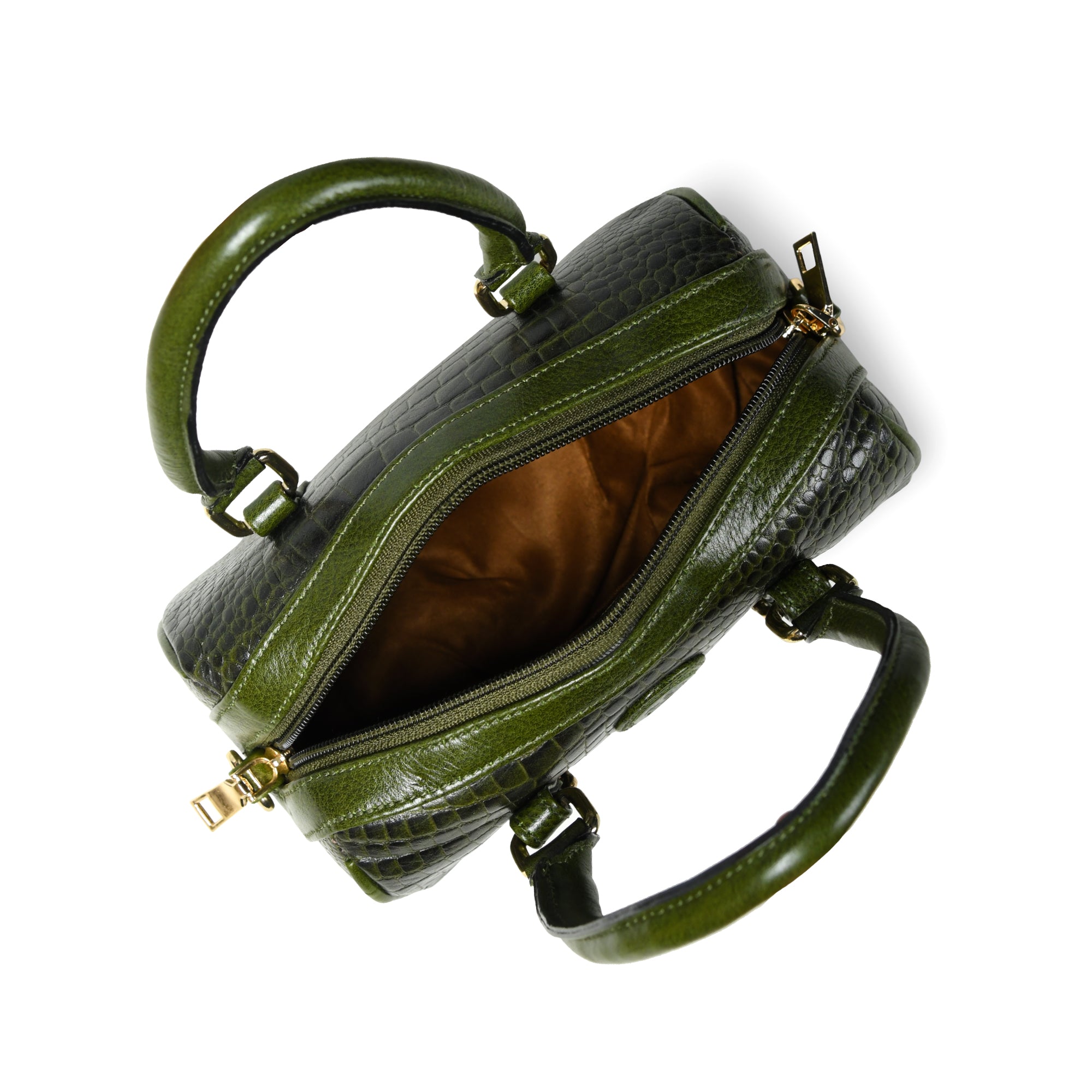 Emerald Luxe Croc Satchel - Green Colour