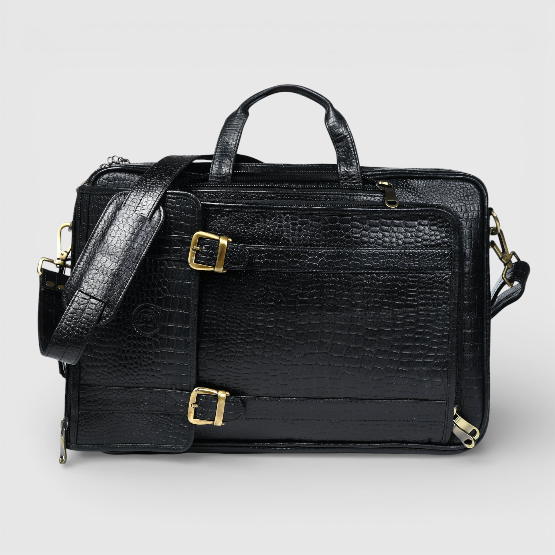 Heritage Voyager Convertible Leather Backpack – Croco Textured Laptop Backpack & Briefcase | Black colour