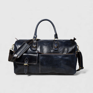 The Odyssey Leather Travel Duffle - Navy blue