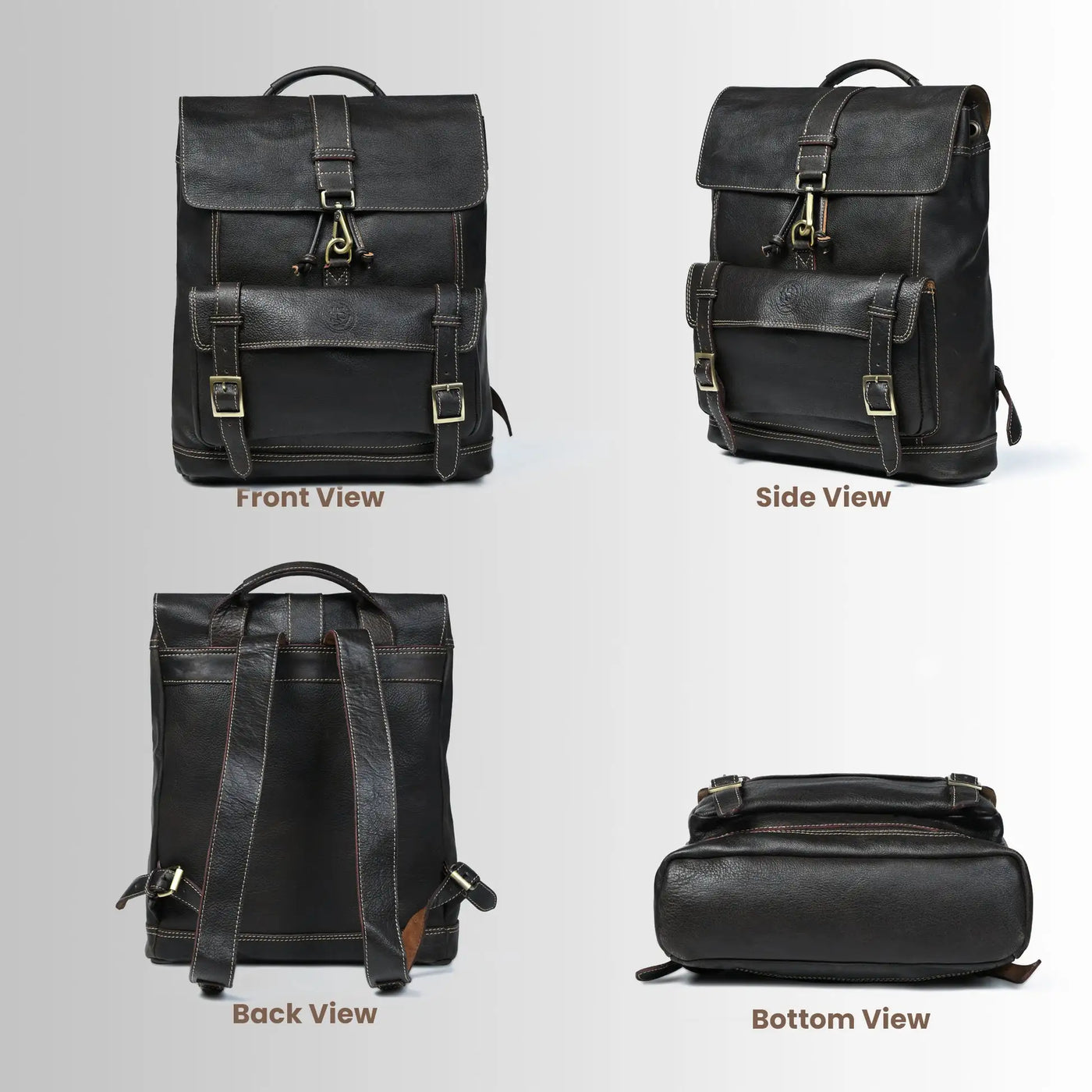 Vintage Top-Grain Leather Backpack in black