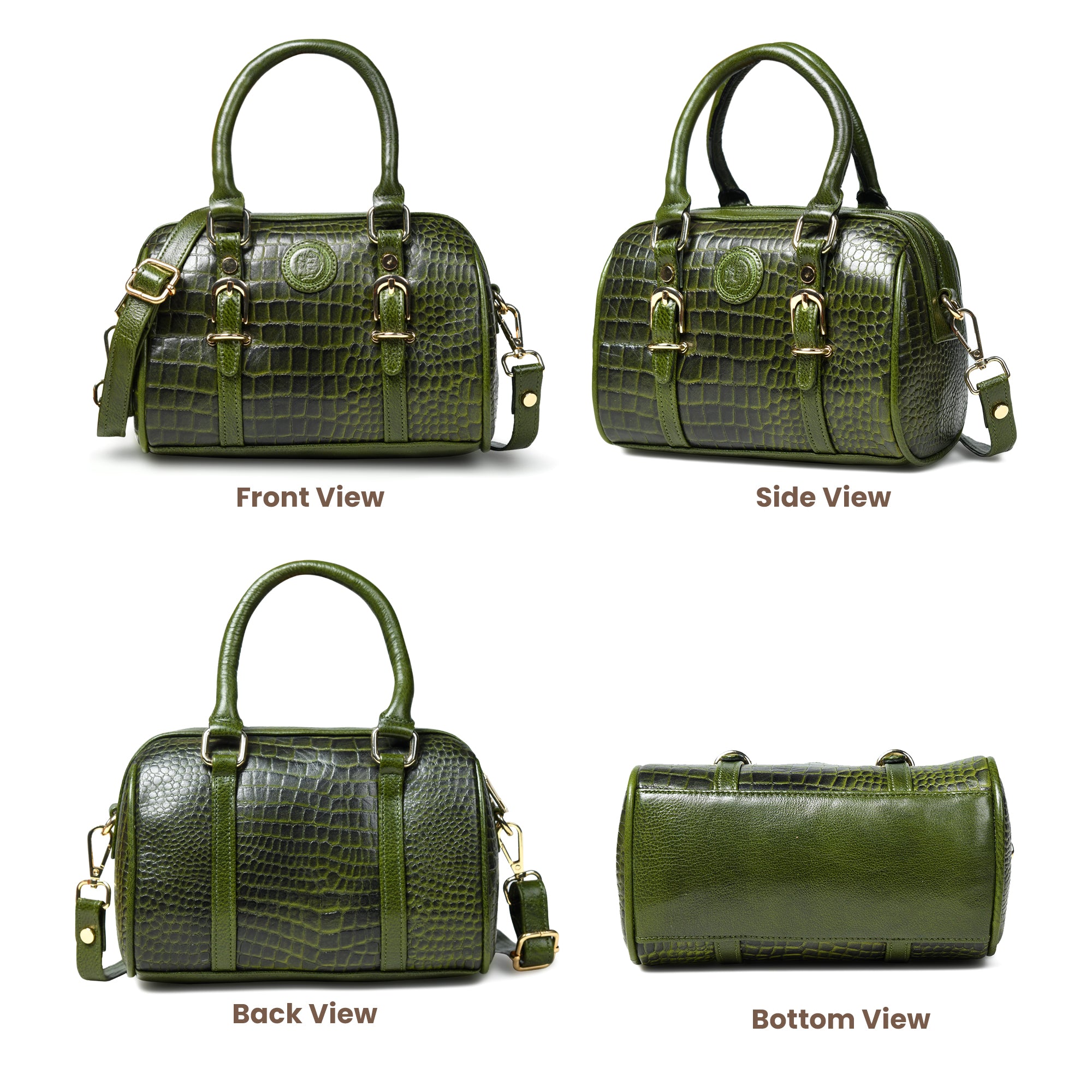 Emerald Luxe Croc Satchel - Green Colour