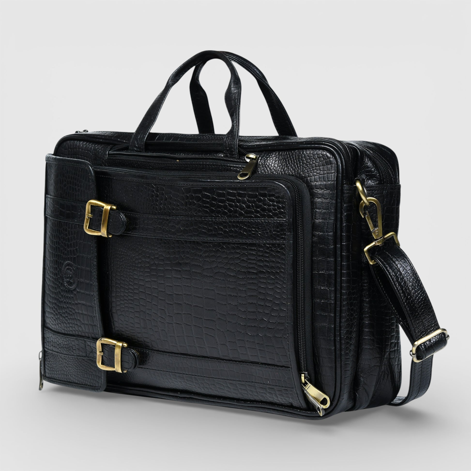 Heritage Voyager Convertible Leather Backpack – Croco Textured Laptop Backpack & Briefcase | Black colour