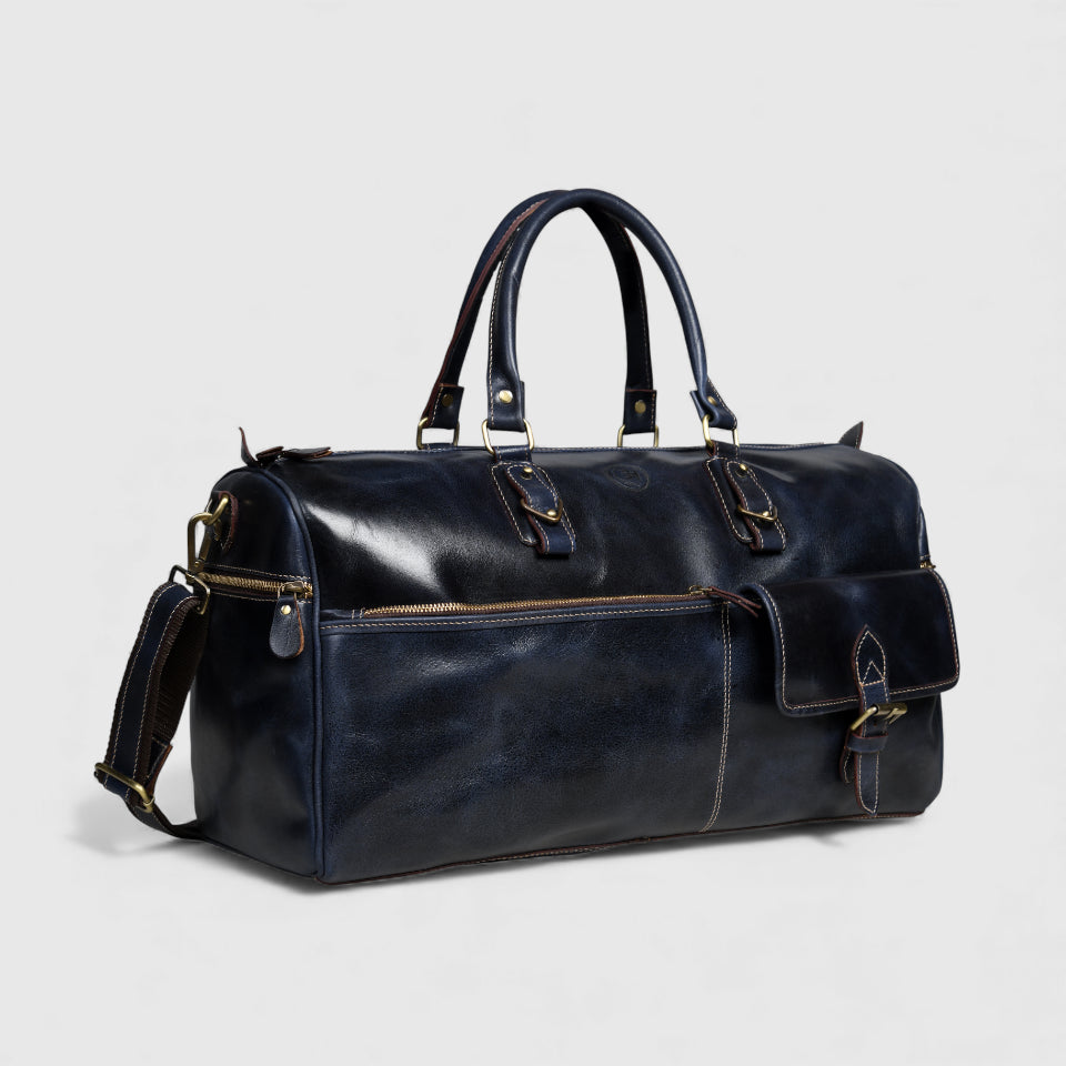 The Odyssey Leather Travel Duffle - Navy blue