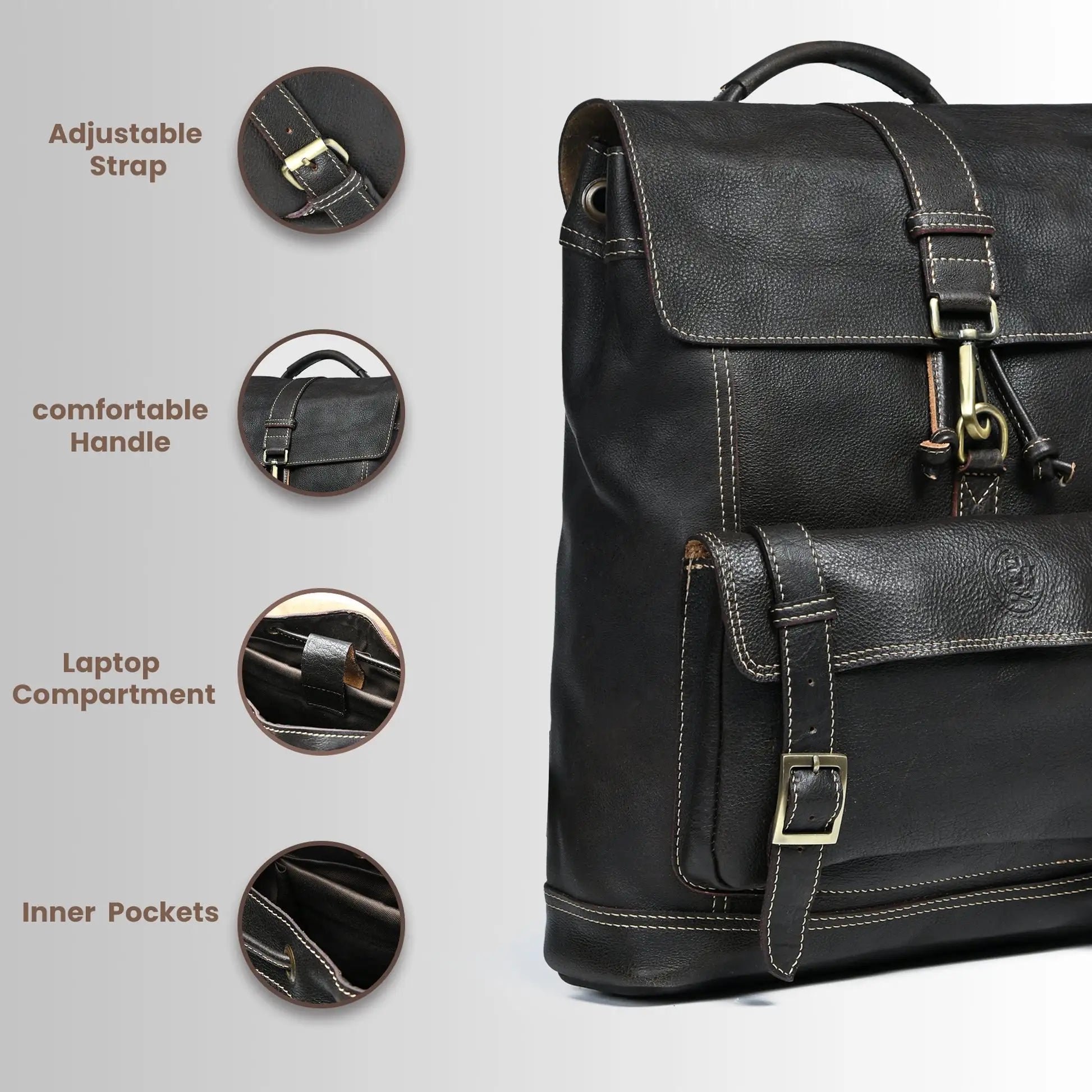 Heritage Explorer Vintage Leather Backpack – Multi-Pocket Travel & Work Backpack | Black colour