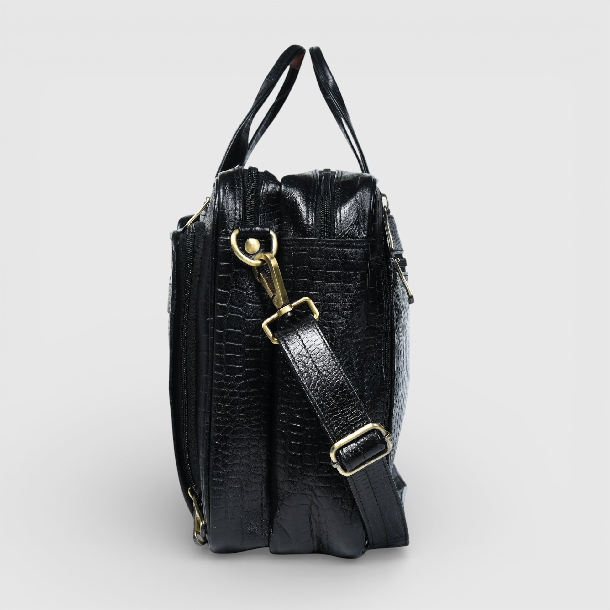 Heritage Voyager Convertible Leather Backpack – Croco Textured Laptop Backpack & Briefcase | Black colour