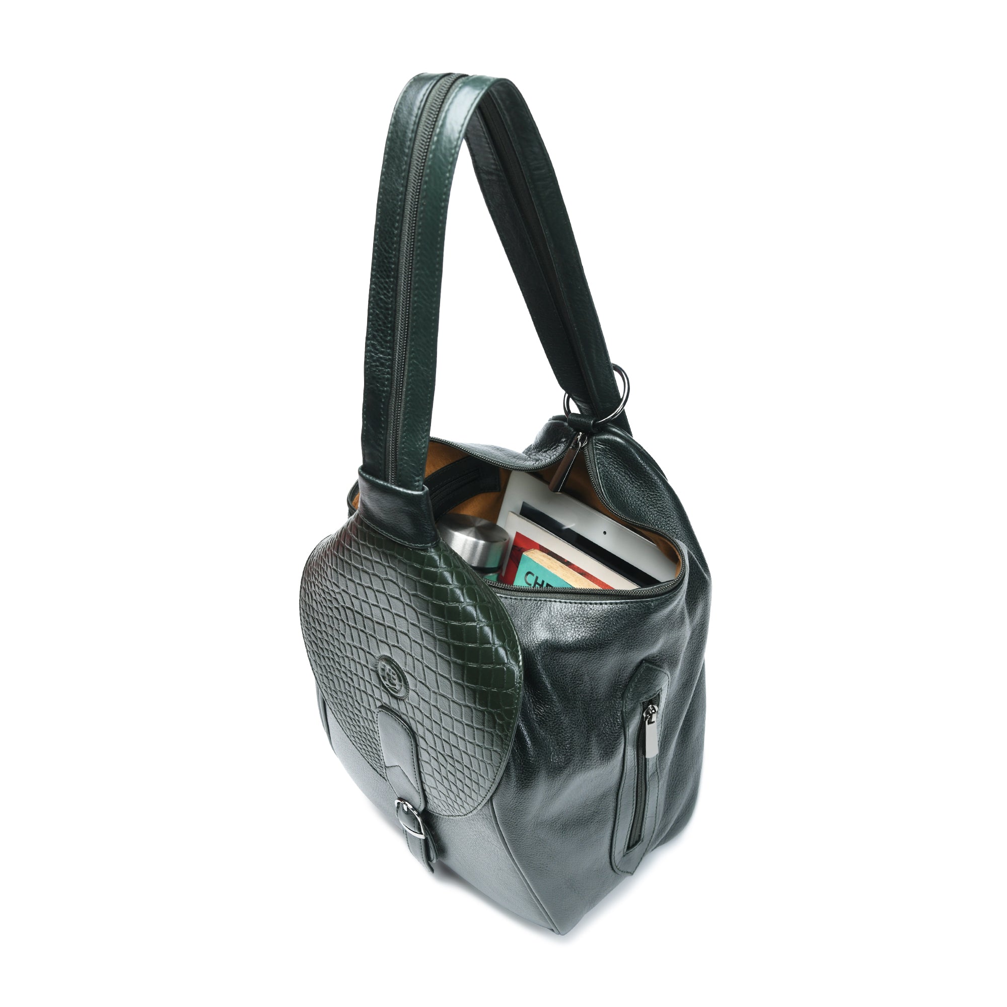 Maroon Croco Leather Shoulder Bag - Black Colour