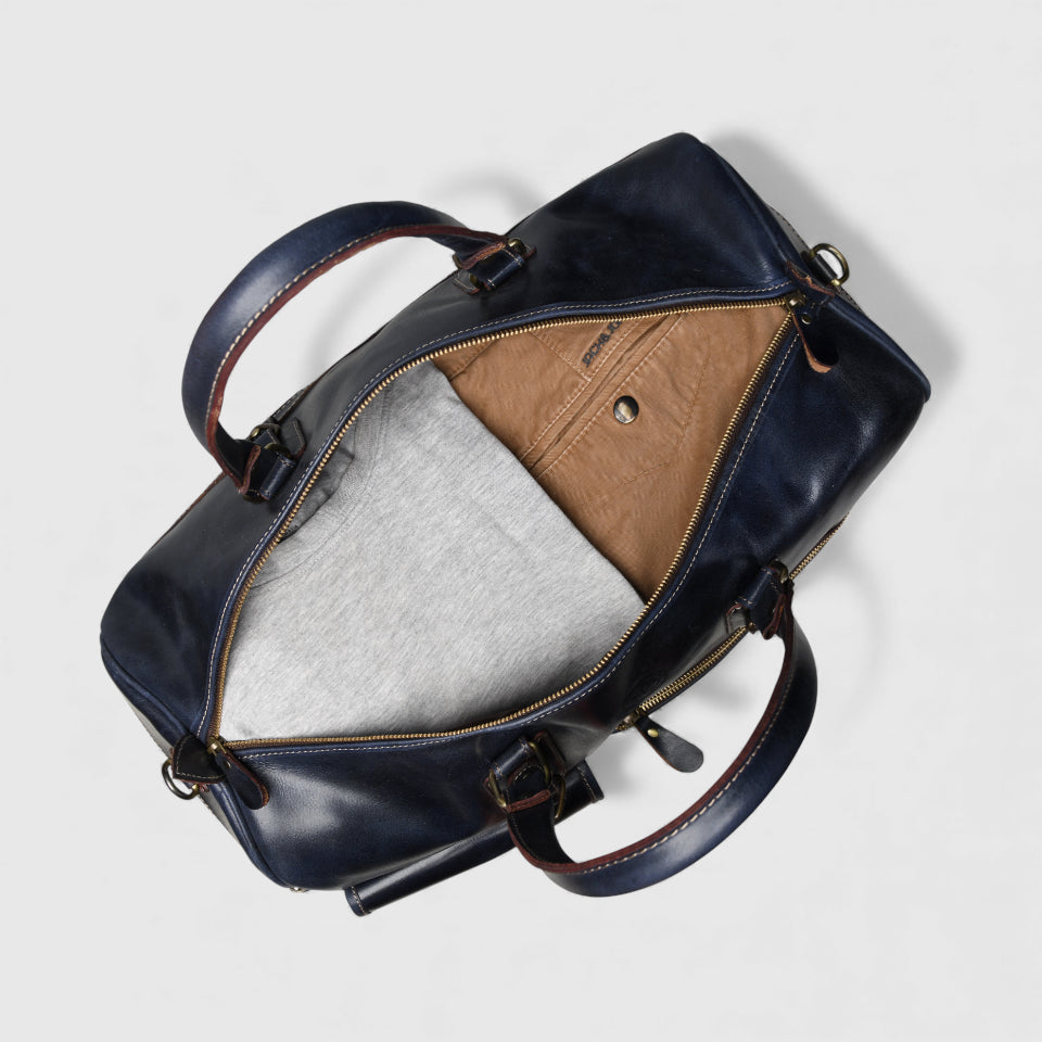 The Odyssey Leather Travel Duffle - Navy blue
