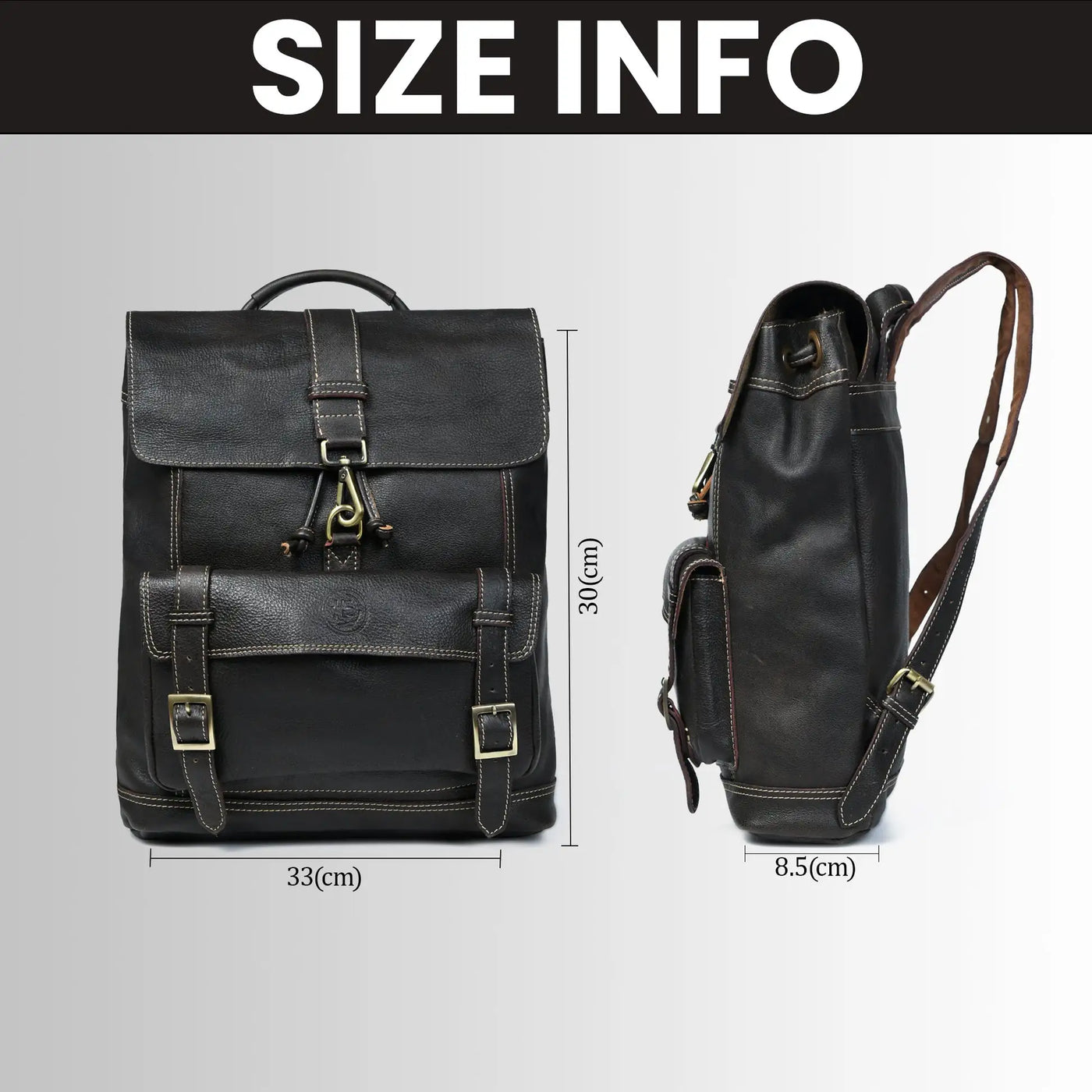 Vintage Top-Grain Leather Backpack in black